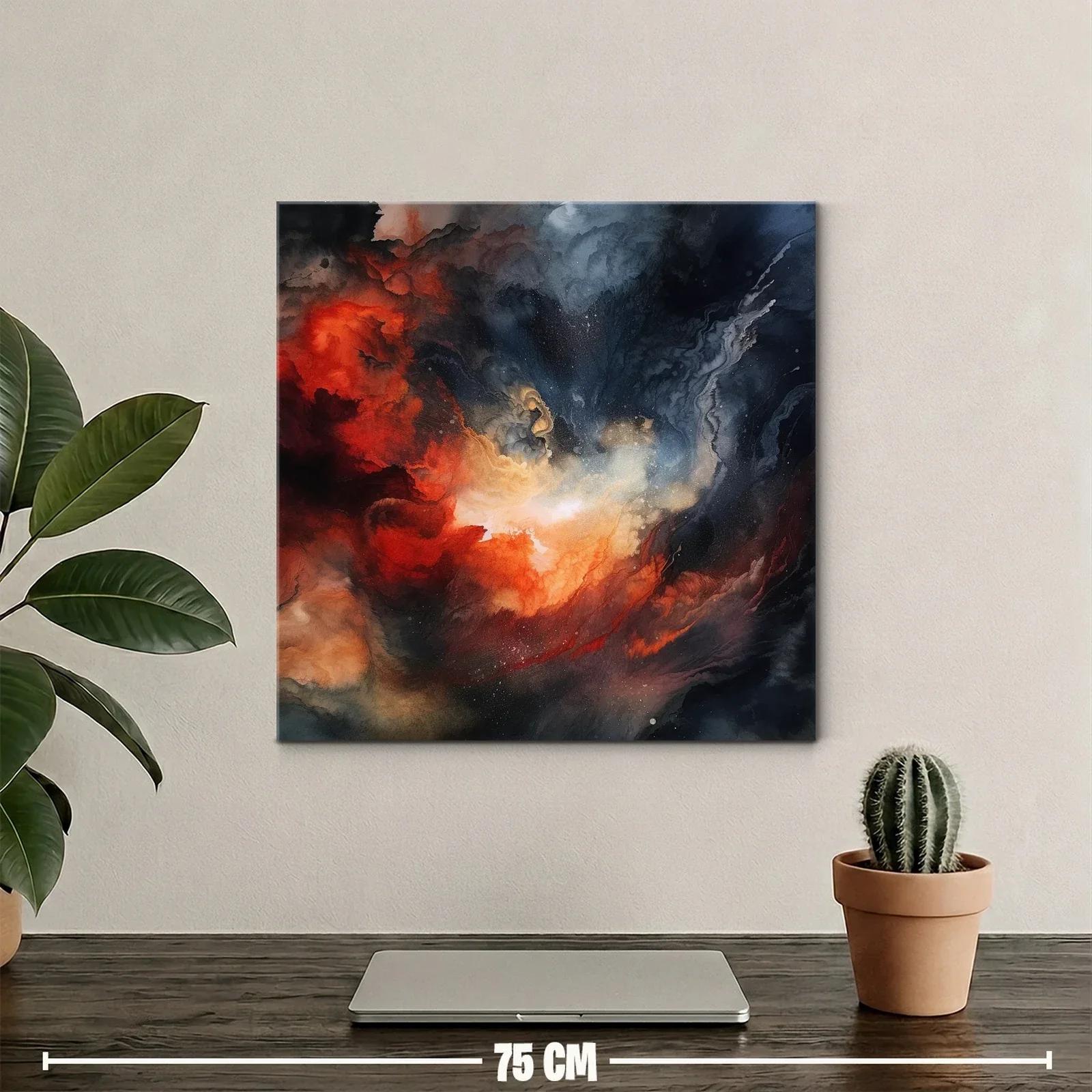 Cuadro abstracto con explosión en tonos cálidos y oscuros — miniatura 2