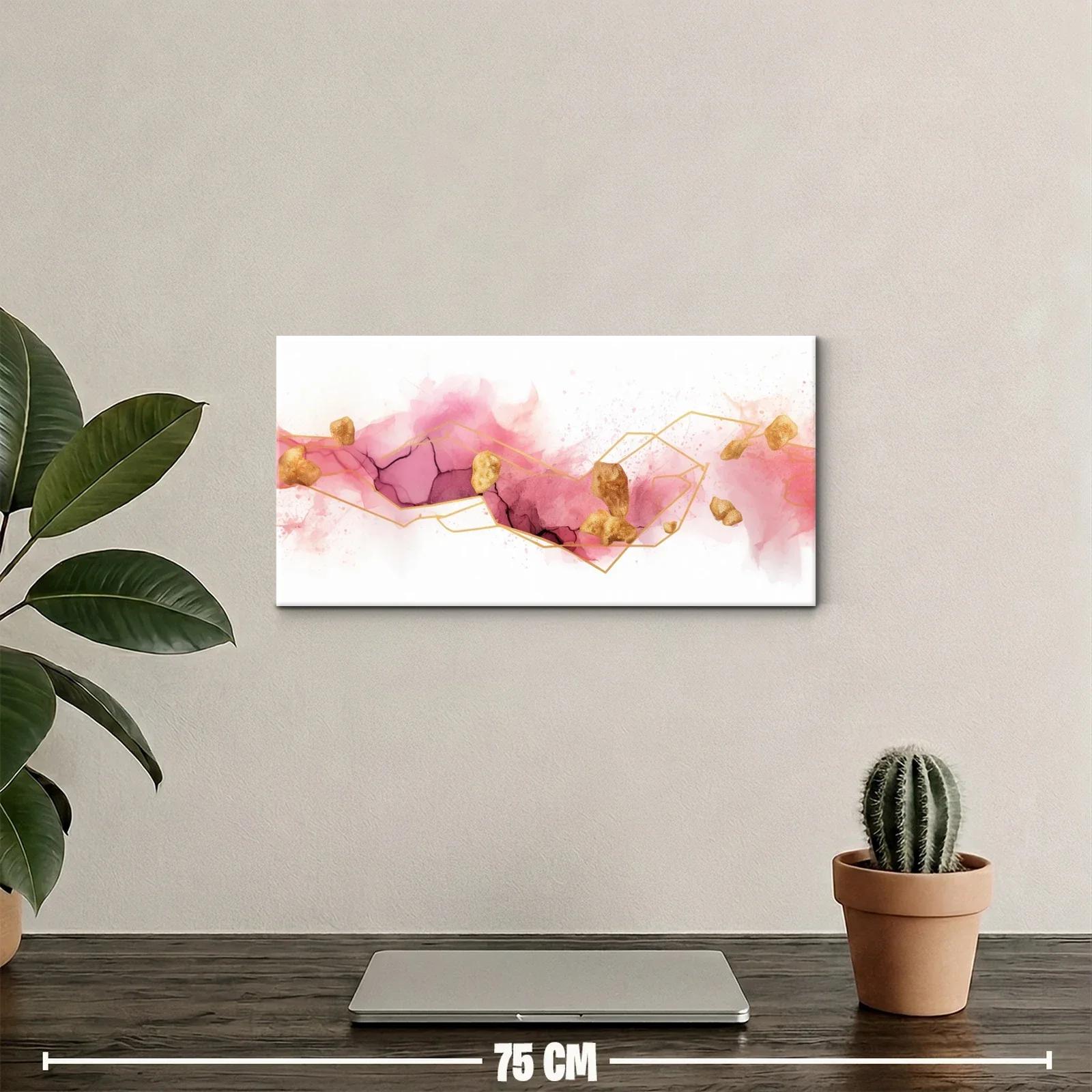Cuadro franja abstracta rosa y dorada marmoleada — miniatura 2