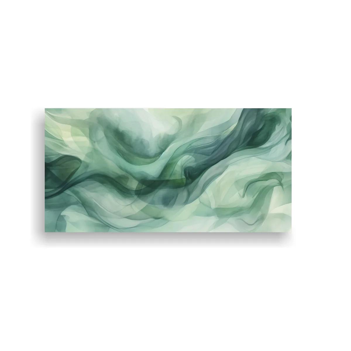 Cuadro formas fluidas en verde azulado con velos superpuestos