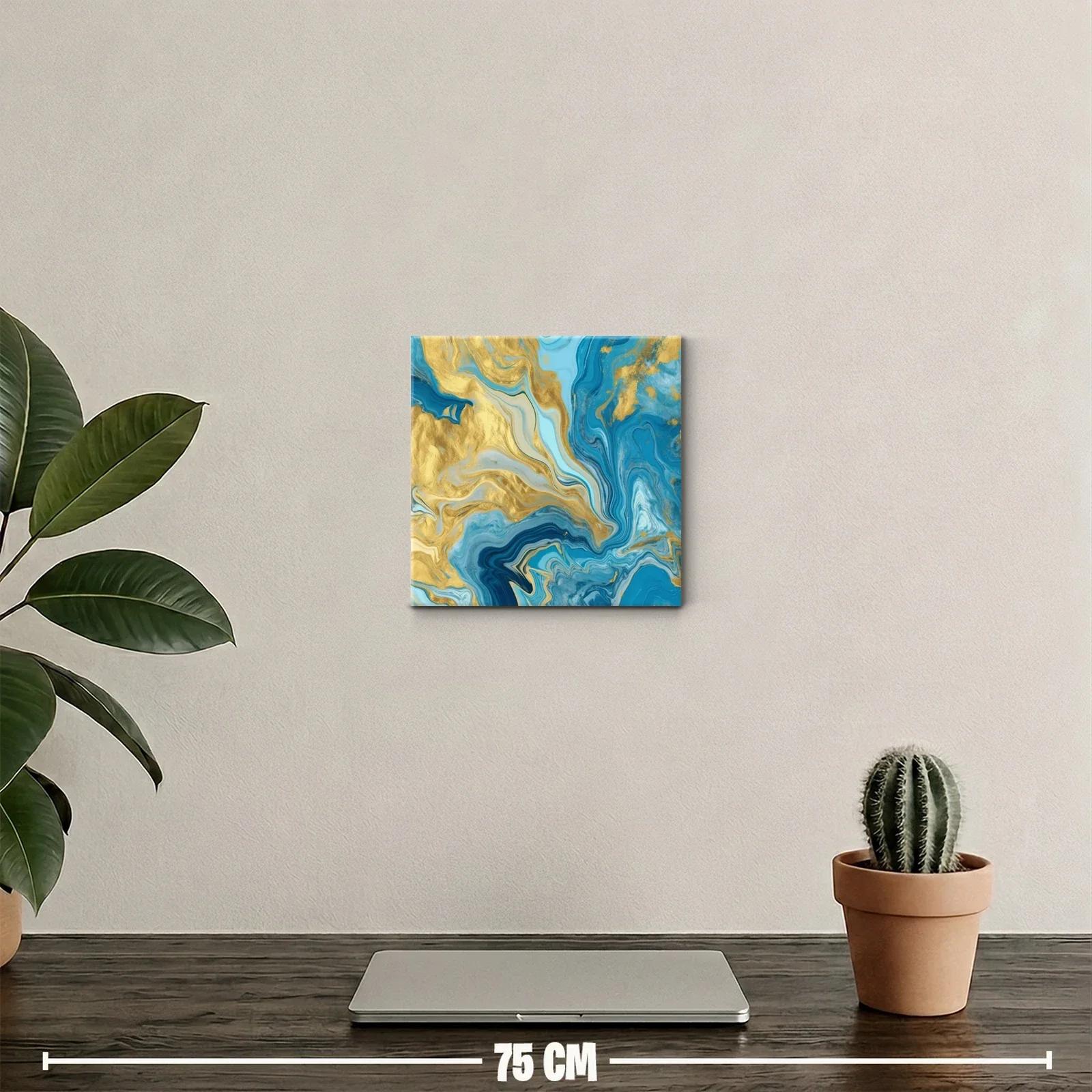 Cuadro abstracto tonos azul y dorado para decoración moderna — miniatura 2