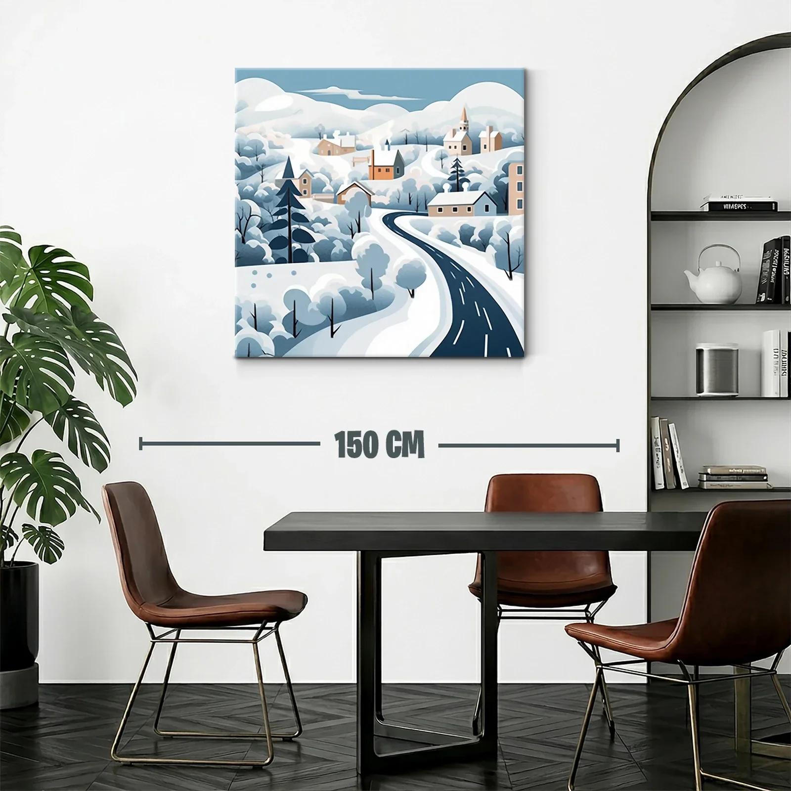 Paisaje invernal con carretera serpenteante y casas — miniatura 2
