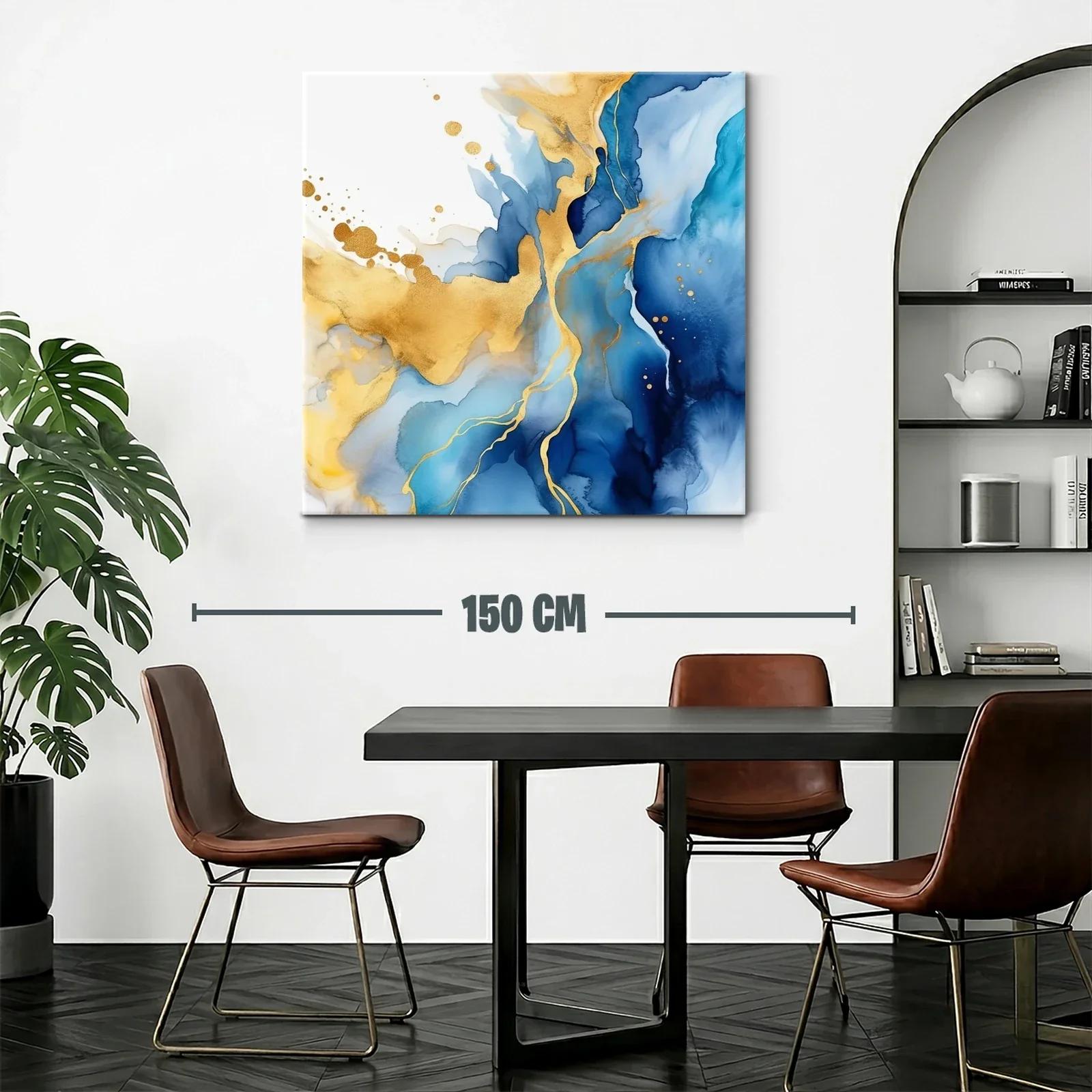 Cuadro Abstracto con Tonos Azules y Dorados Elegantes — miniatura 2