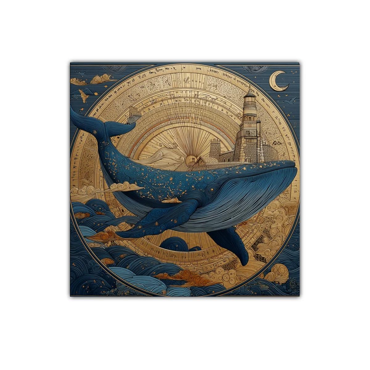 Impresionante ballena azul con faro y cielo estrellado — imagen principal