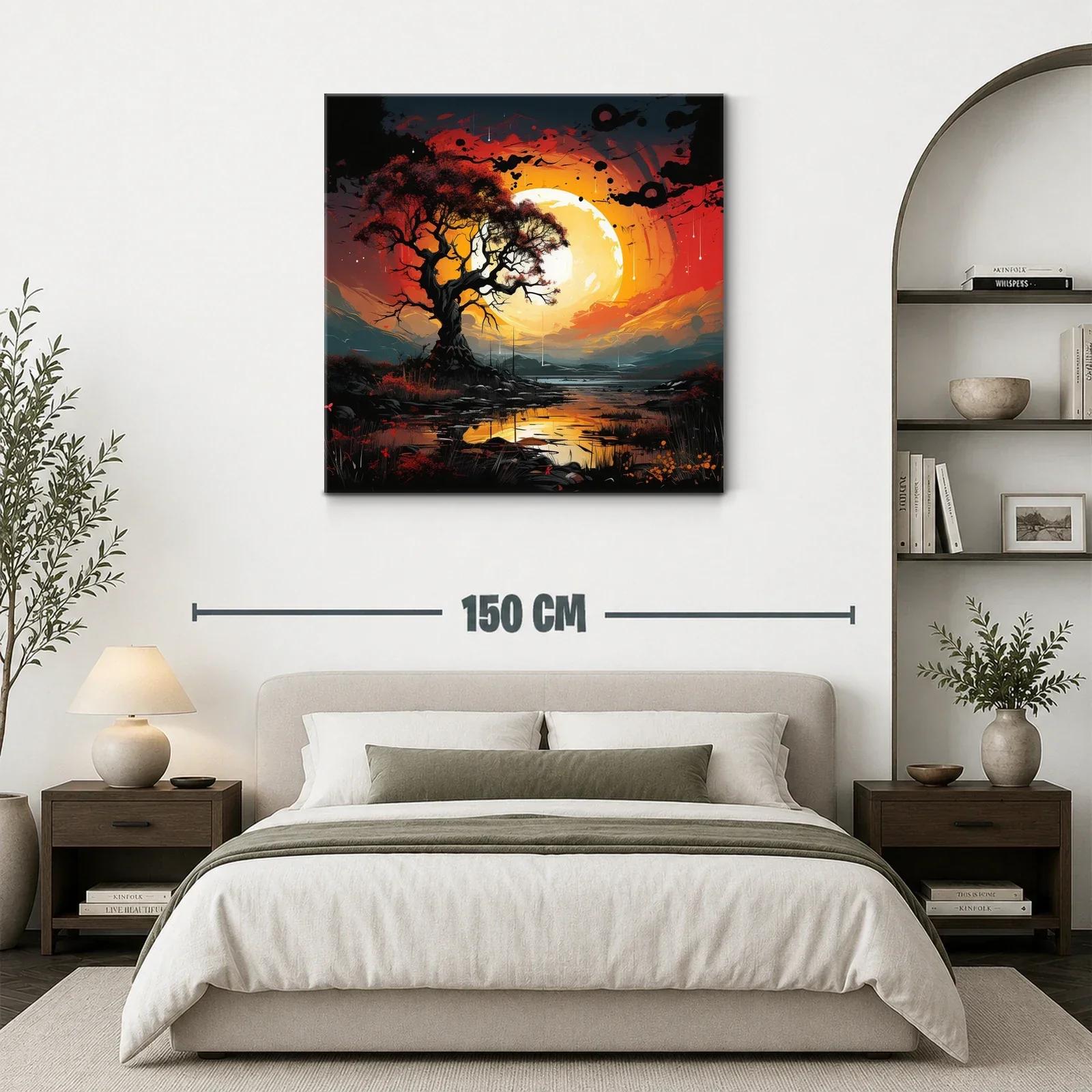 Atardecer místico con árbol sobre lago reflejante — miniatura 3