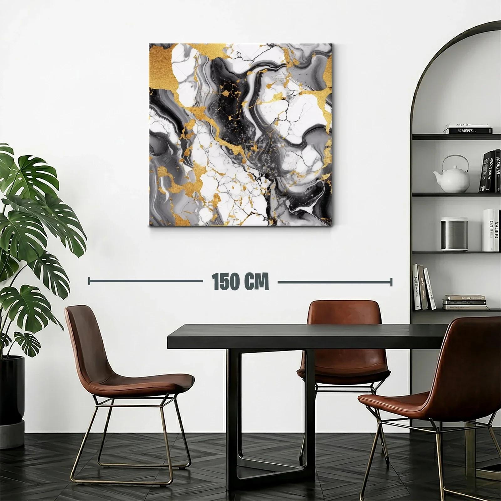 Arte abstracto con vetas doradas en tonos blanco y negro — miniatura 2