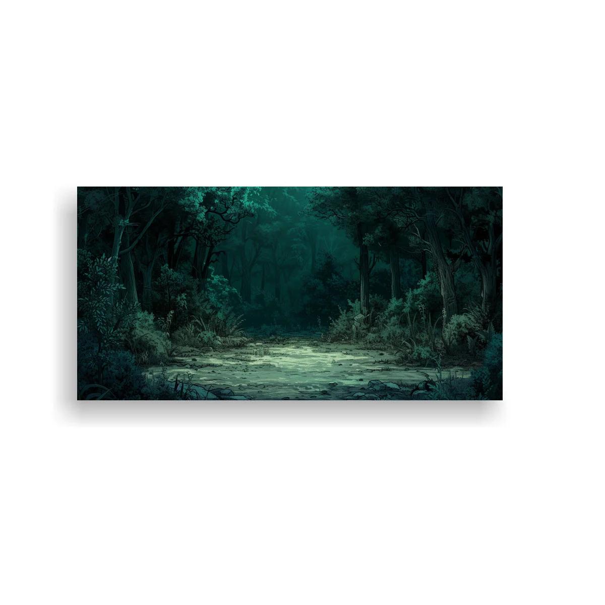 Cuadro sendero en el bosque con suelo iluminado