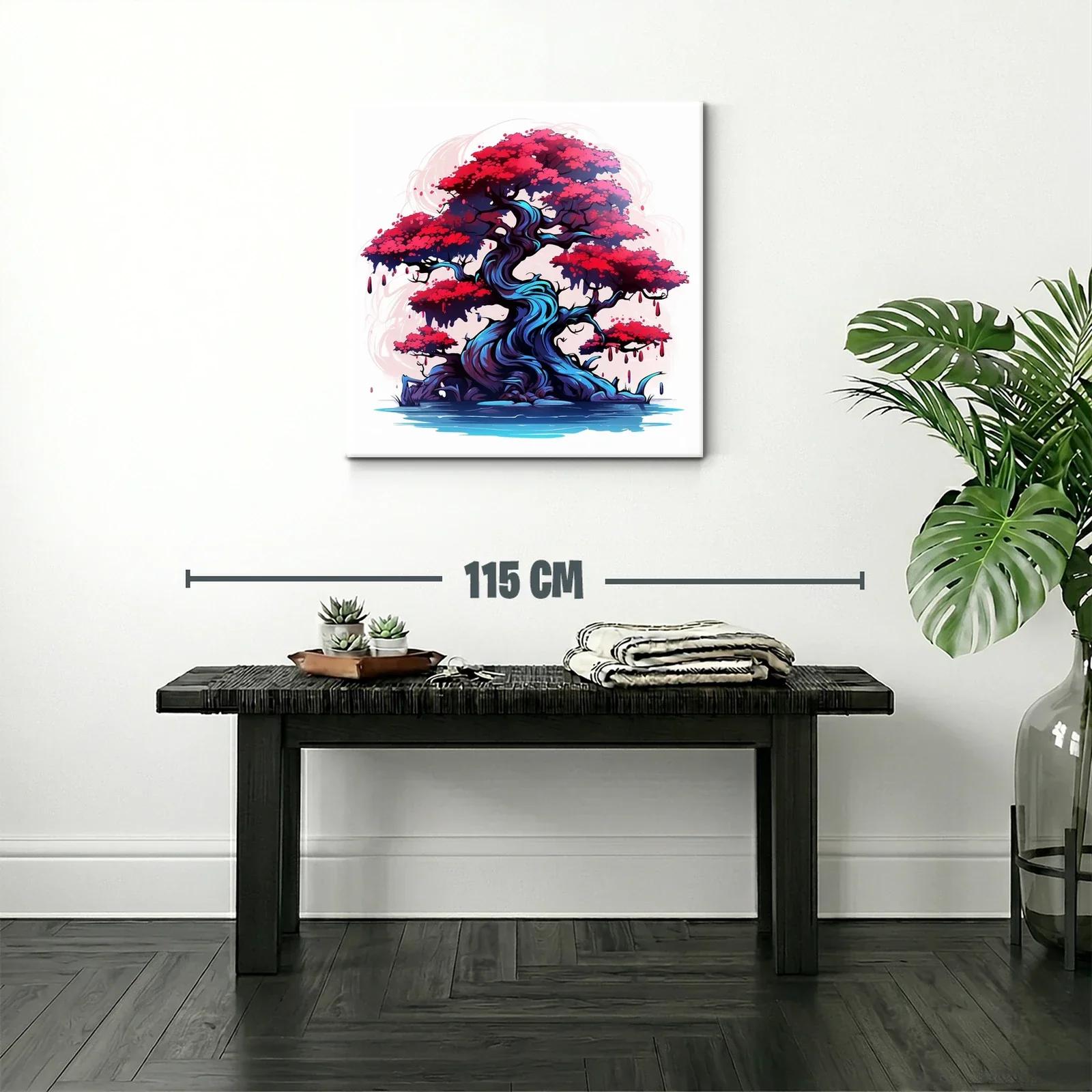 Árbol místico con follaje rojo vibrante y tronco azul intenso — miniatura 2