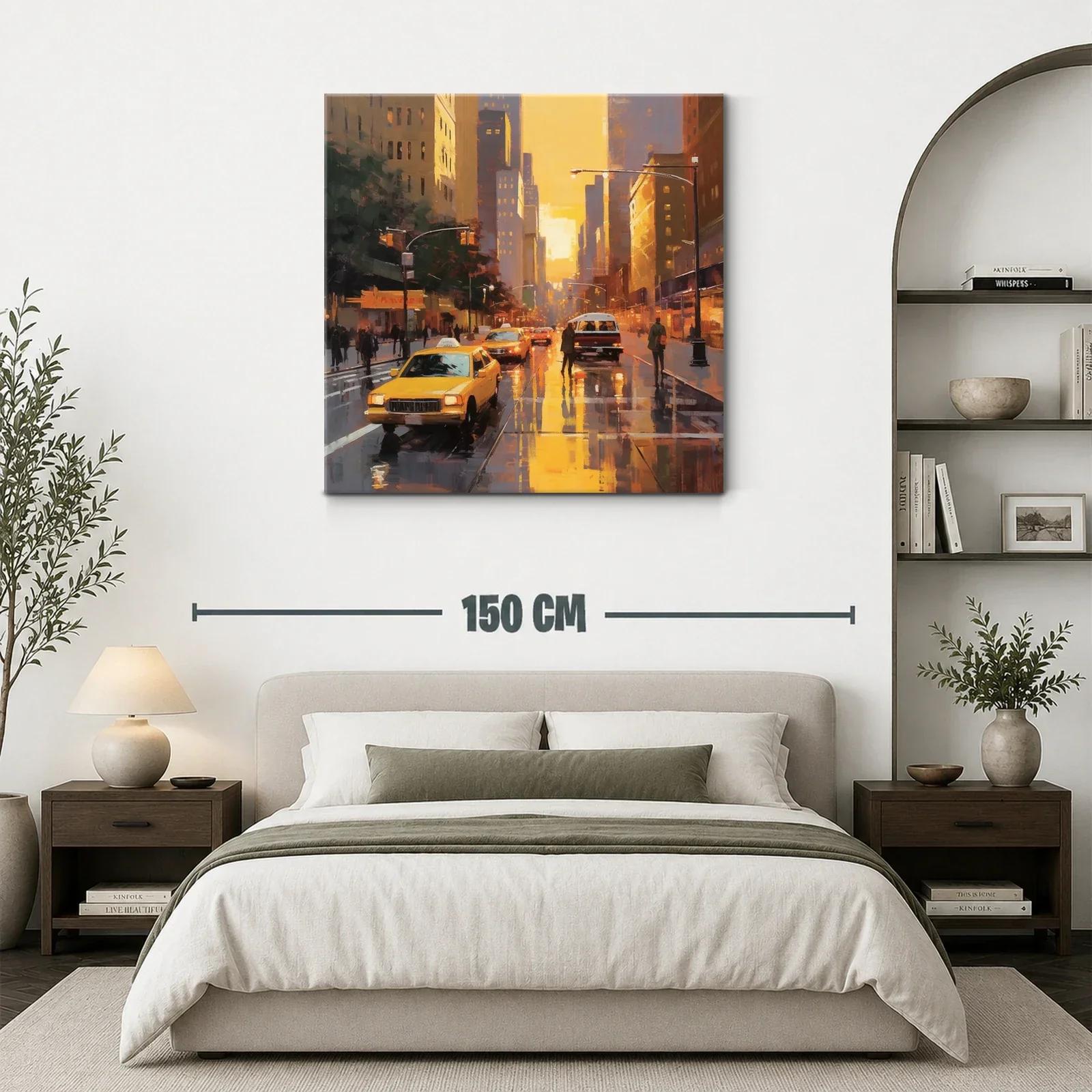 Atardecer urbano con taxis en calles mojadas — miniatura 3