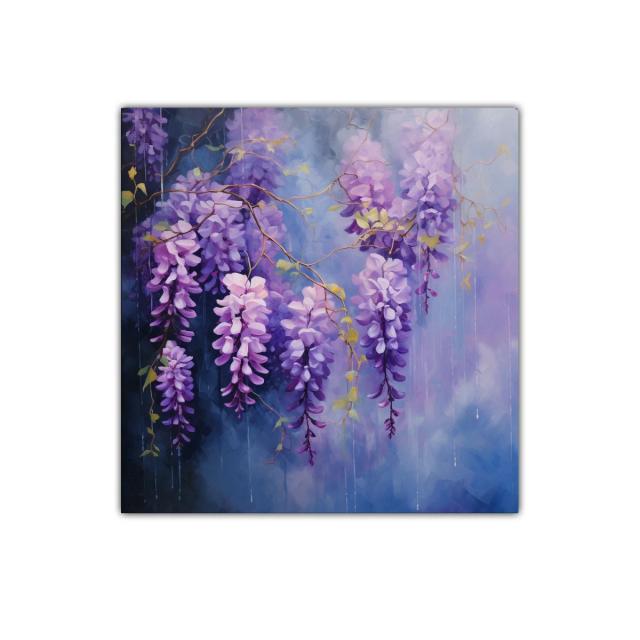 Cuadro decorativo de glicinas violetas en ambiente soñador