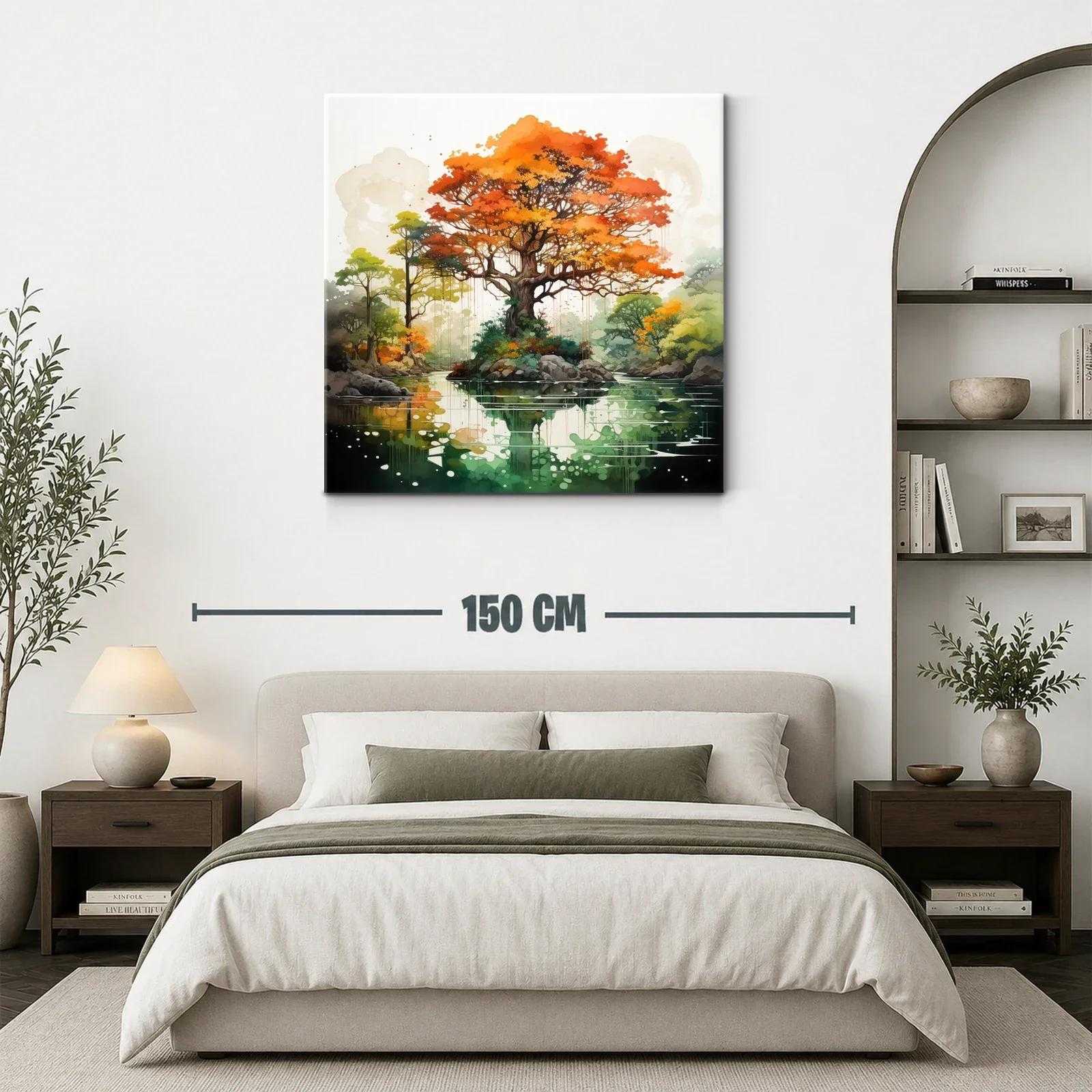 Árbol otoñal reflejado en lago sereno con naturaleza vibrante — miniatura 3