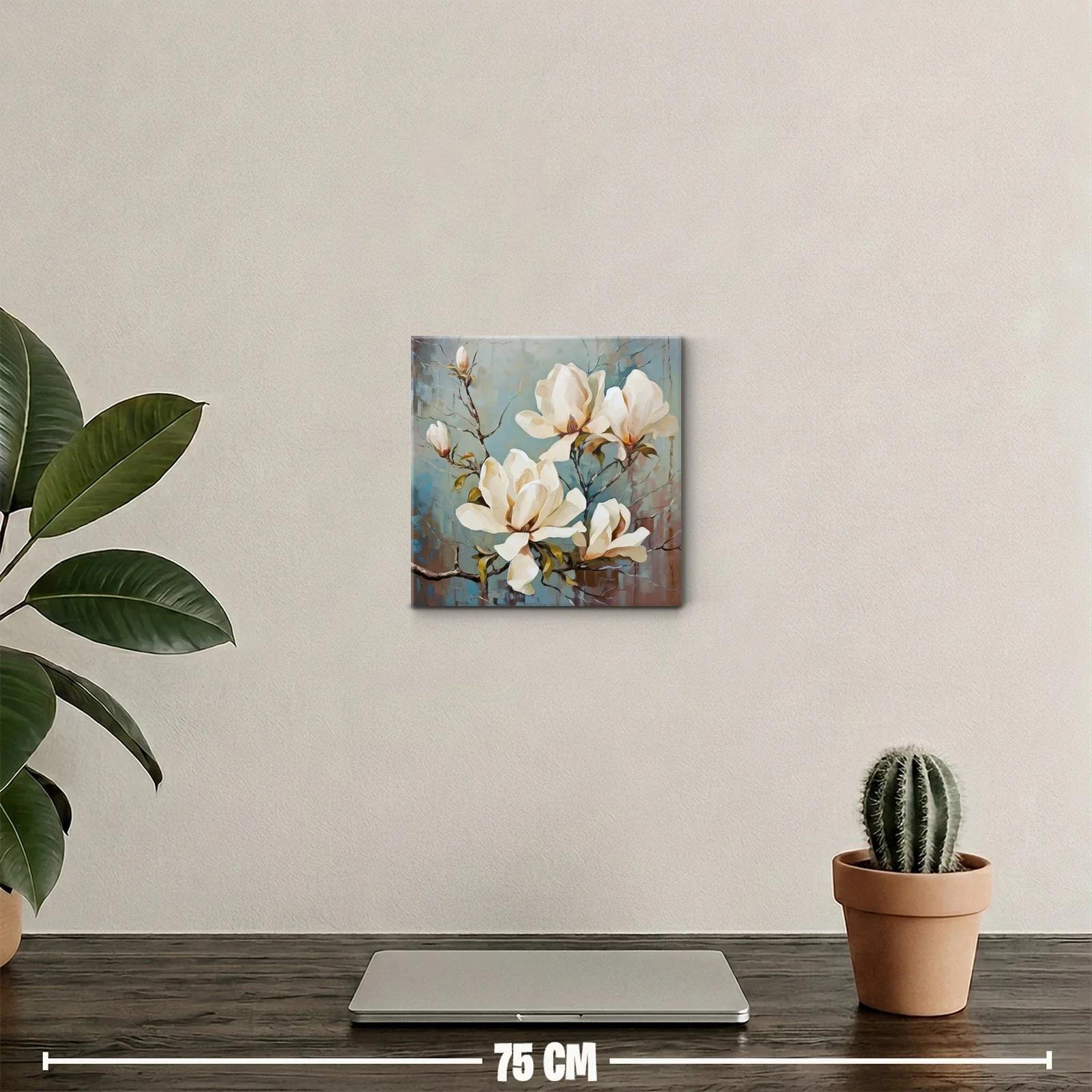 Cuadro decorativo de flores blancas sobre fondo azul suave — miniatura 2