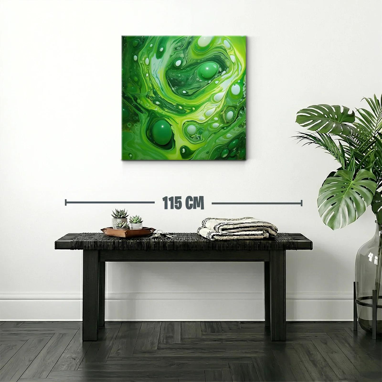 Cuadro abstracto con tonos verdes y formas fluidas — miniatura 2