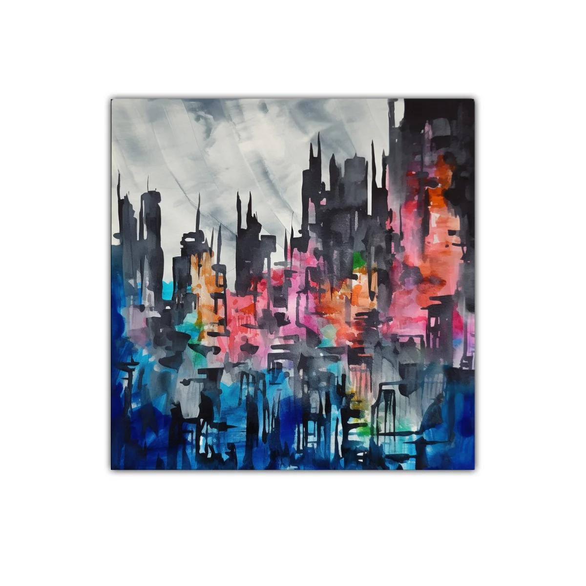 Ciudad abstracta con tonos vibrantes y contrastes intensos — imagen principal