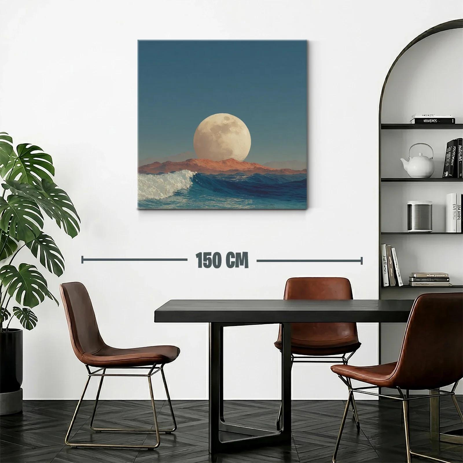 Cuadro con luna gigante sobre horizonte marino al atardecer — miniatura 2