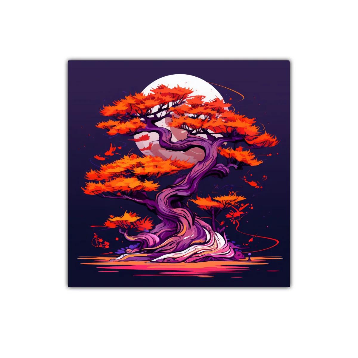 Árbol Bonsái en tonos vibrantes contra luna llena — imagen principal