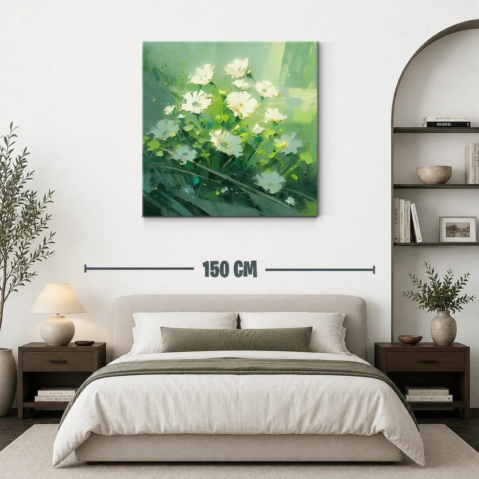 Cuadro con delicadas flores blancas sobre fondo verde — miniatura 3