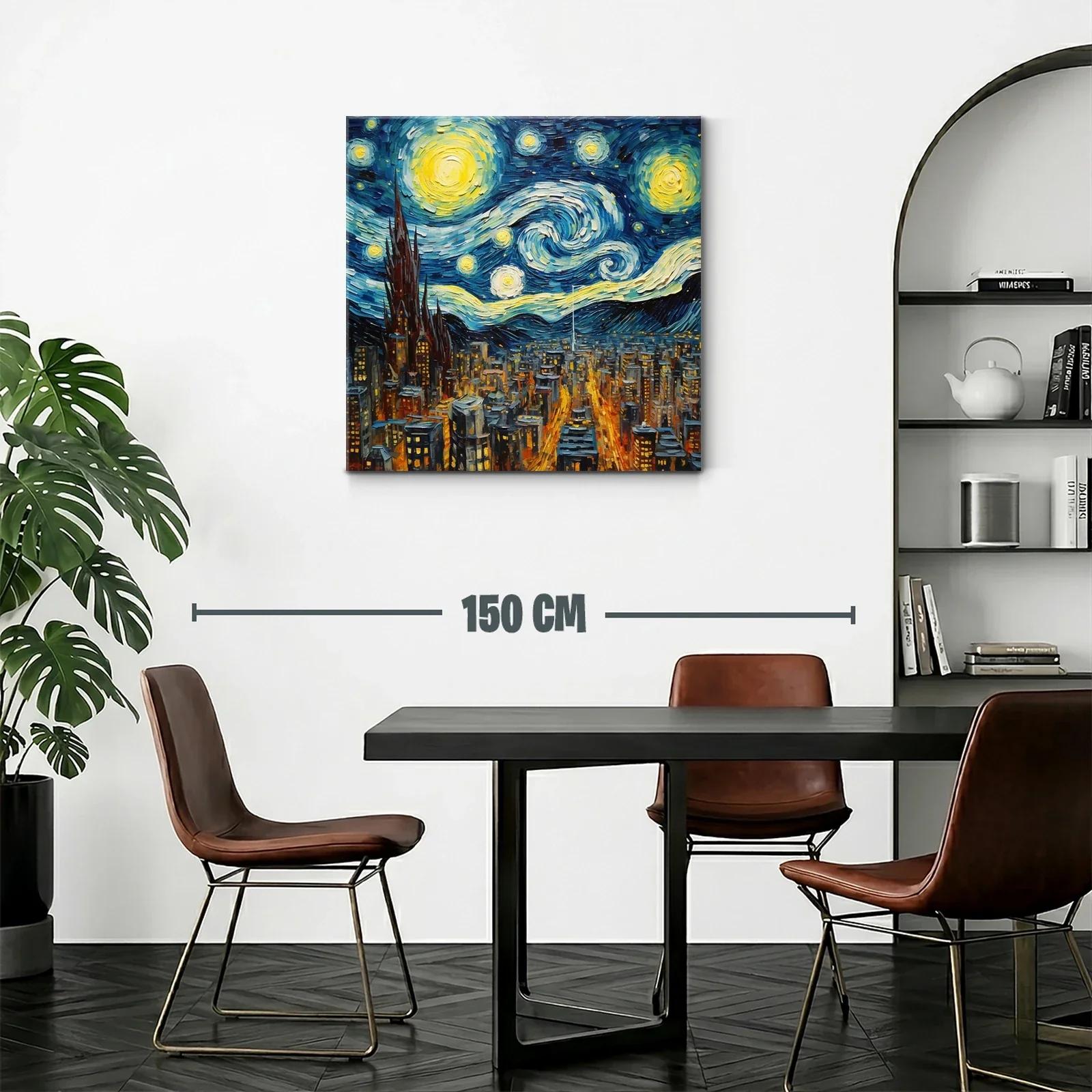 Noche estrellada sobre ciudad iluminada y cielo turbulento — miniatura 2