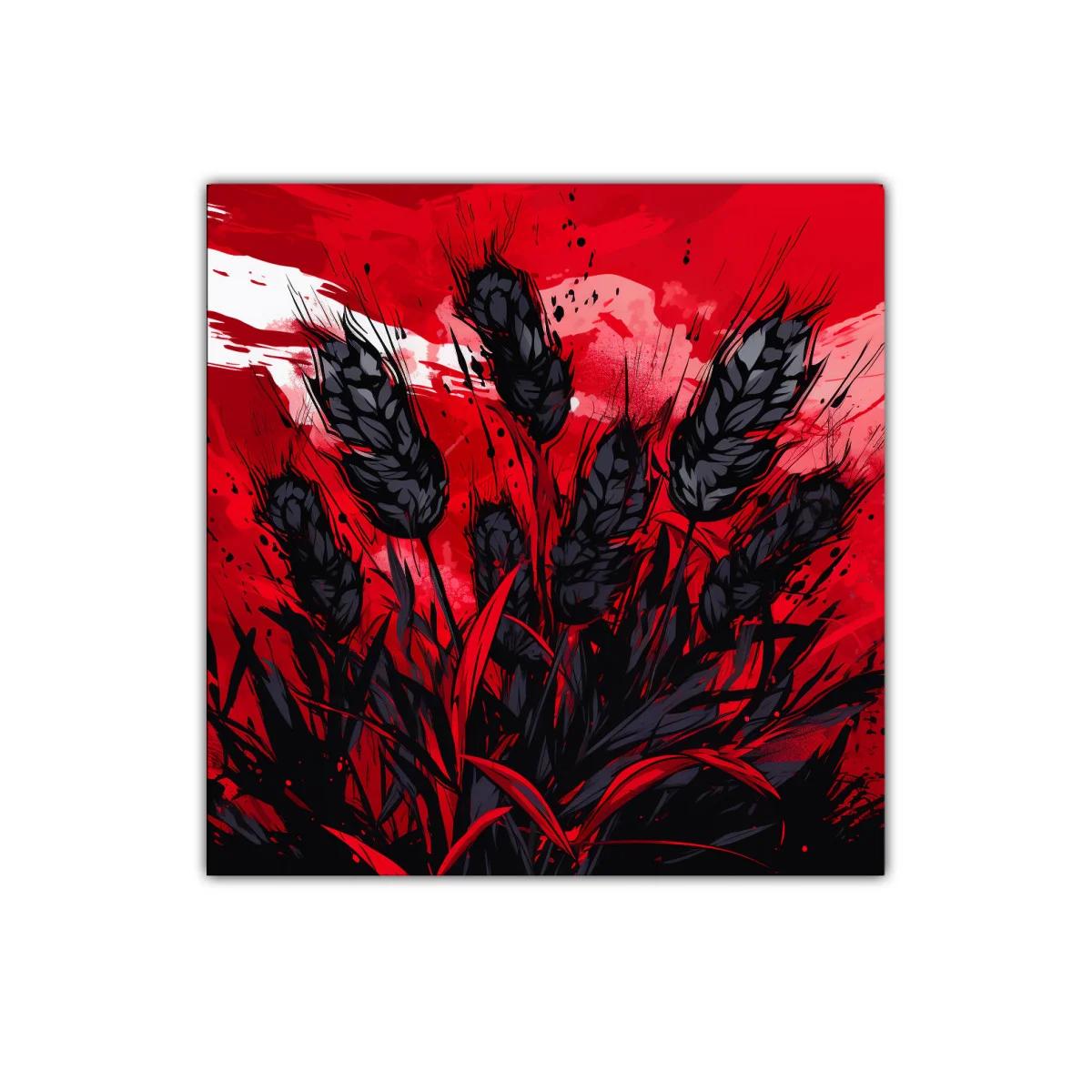 Impactante composición floral en rojo y negro vibrante