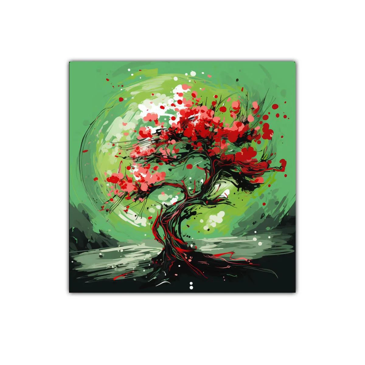 Árbol abstracto con vibrantes tonos verdes y rojos — imagen principal