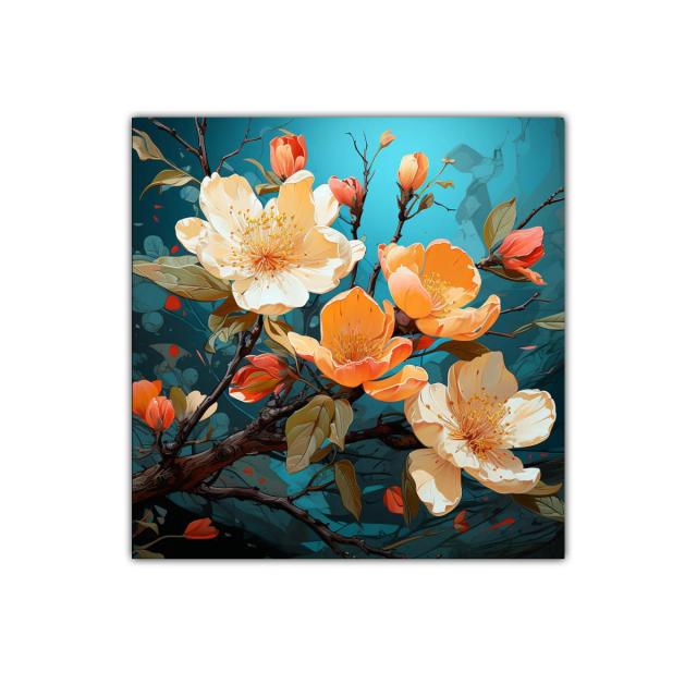 Flores vibrantes sobre fondo azul en diseño contemporáneo