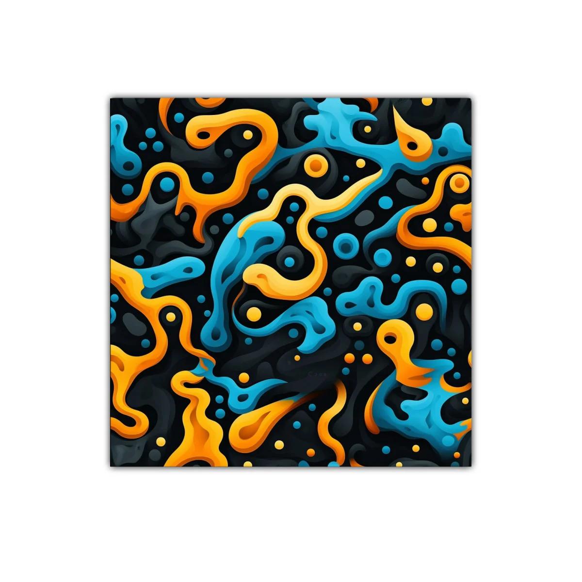 Composición Abstracta en Tonos Naranja y Azul Vibrante