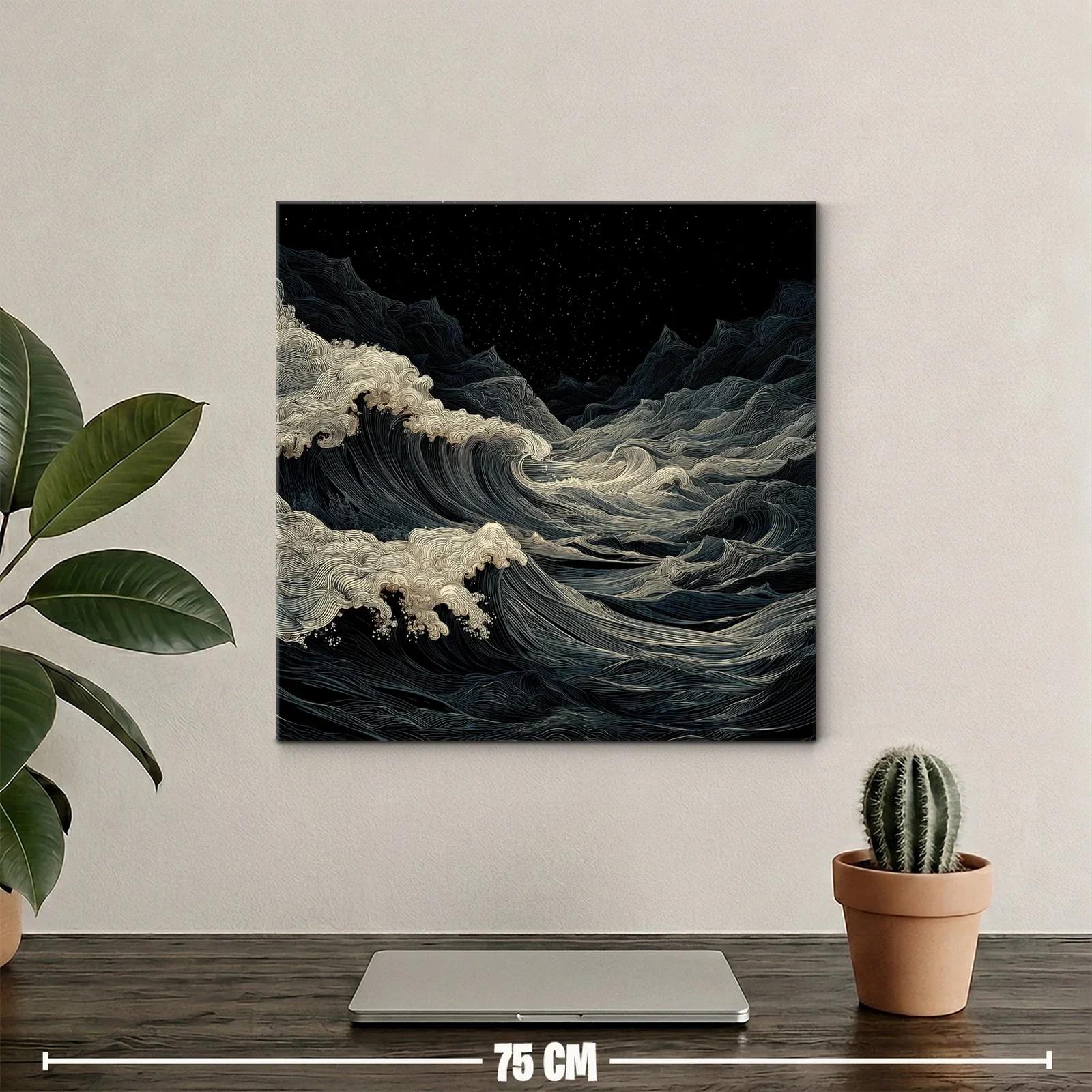 Mar turbulento bajo cielo estrellado en tonos nocturnos — miniatura 2