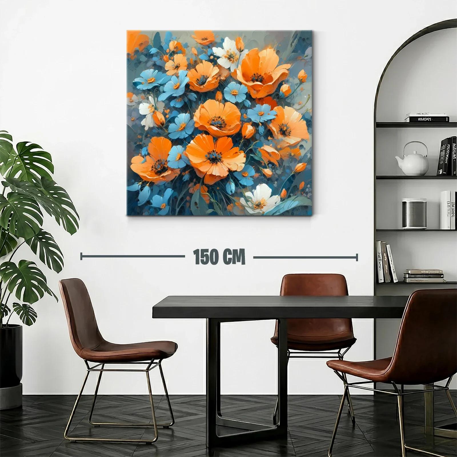 Cuadro floral vibrante en tonos naranja y azul — miniatura 2