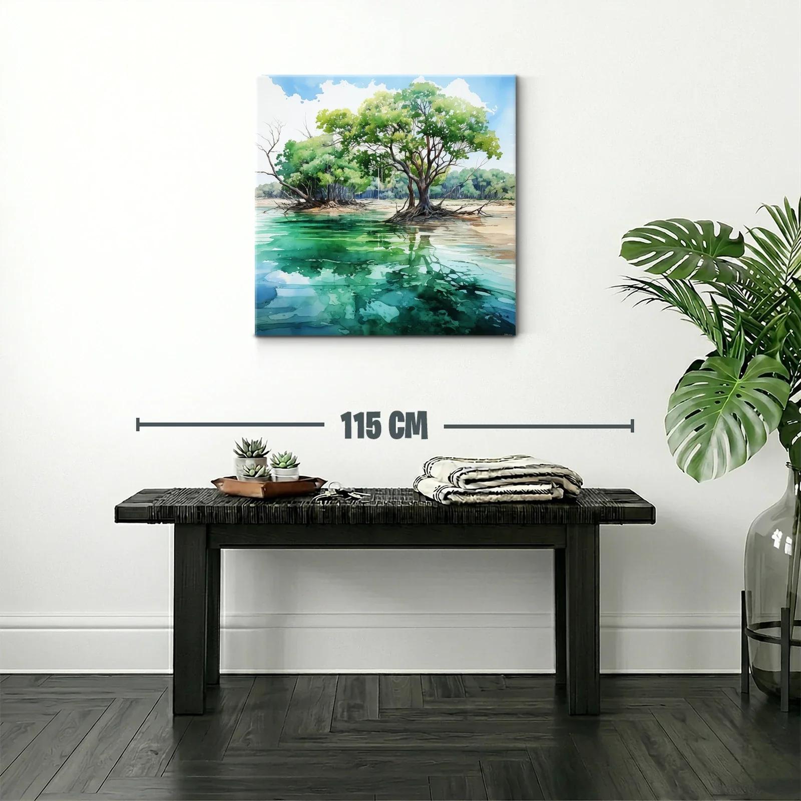Paisaje natural con árboles reflejados en agua tranquila — miniatura 2
