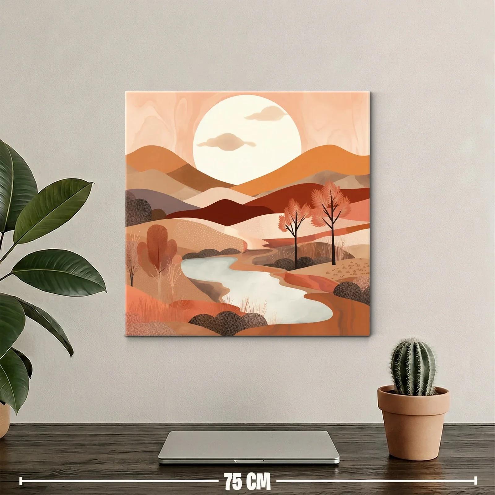 Paisaje sereno con colinas y río bajo puesta de sol cálida — miniatura 2