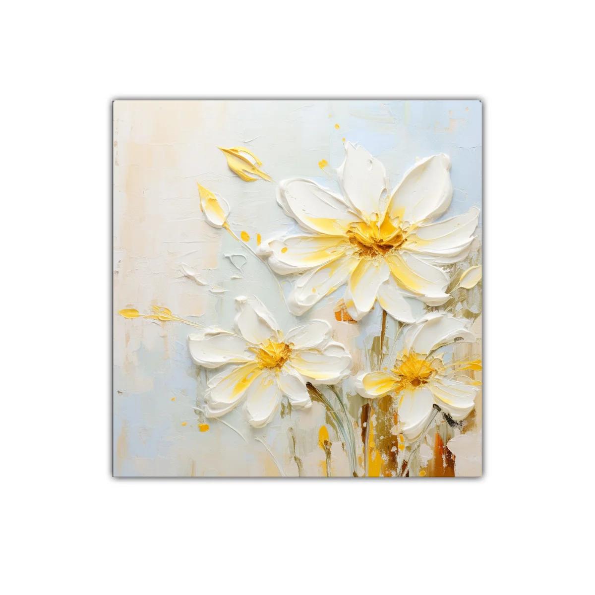 Cuadro con delicadas flores blancas y toques dorados — imagen principal