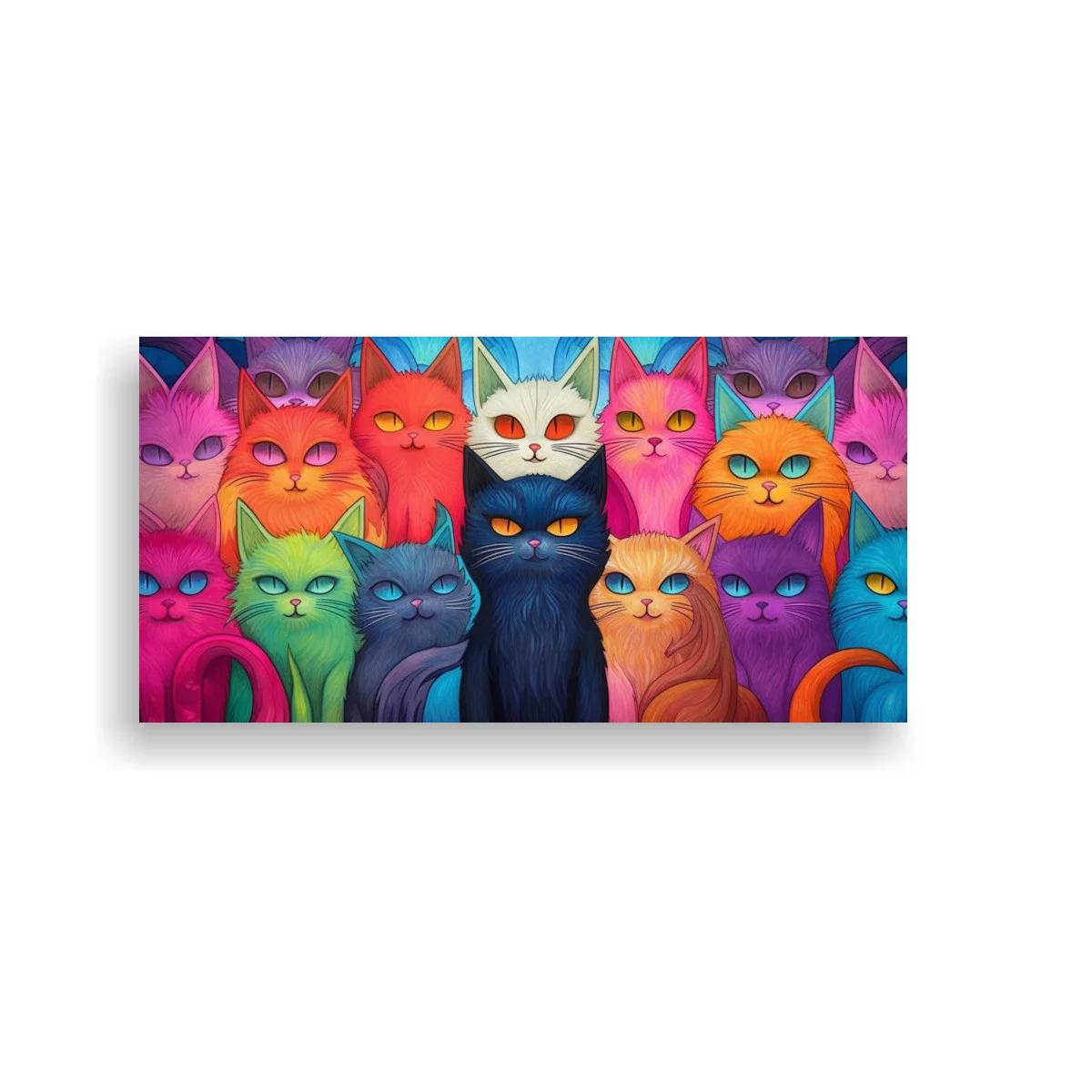 Cuadro grupo de gatos de colores con colas curvas