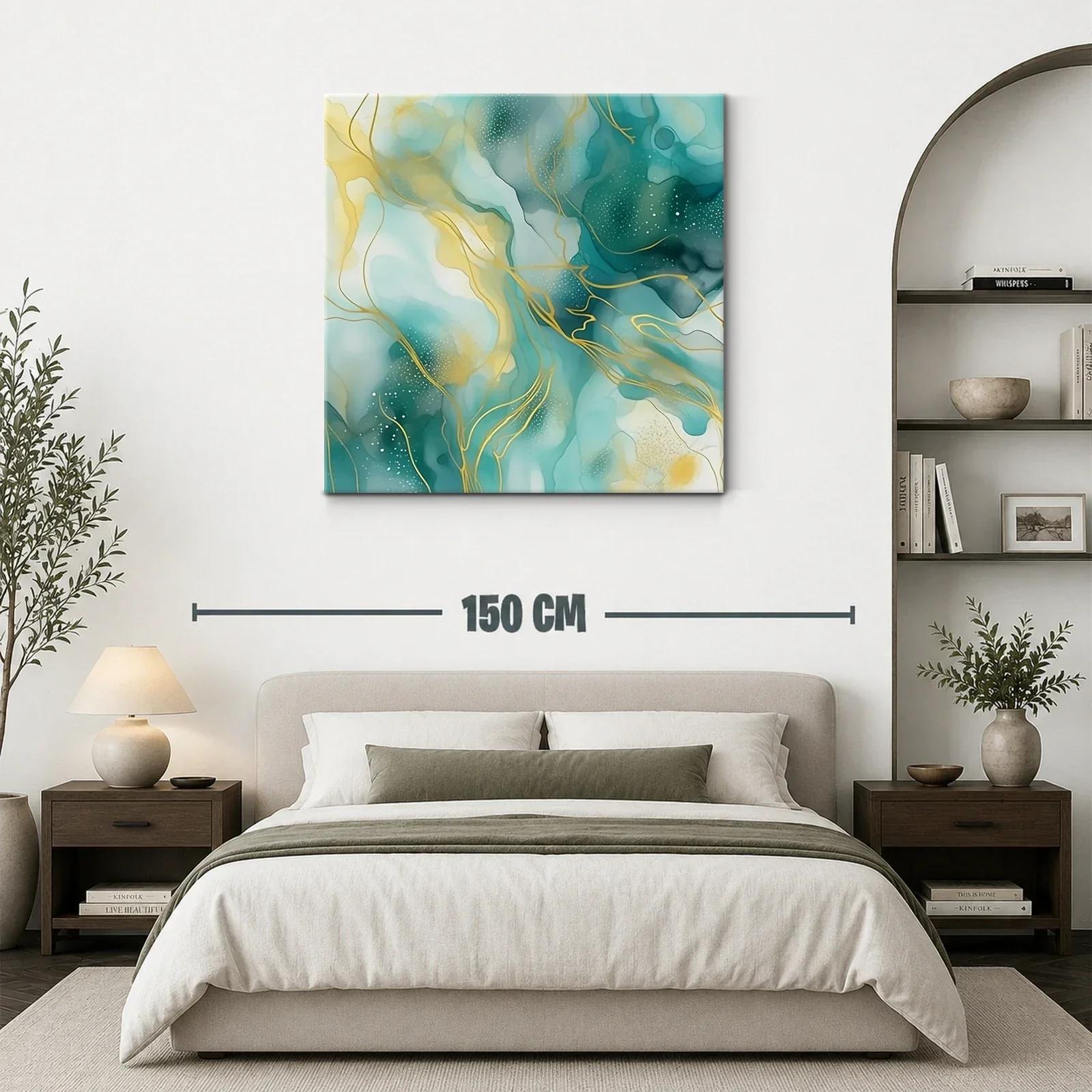 Cuadro abstracto en tonos turquesa y dorado — miniatura 3
