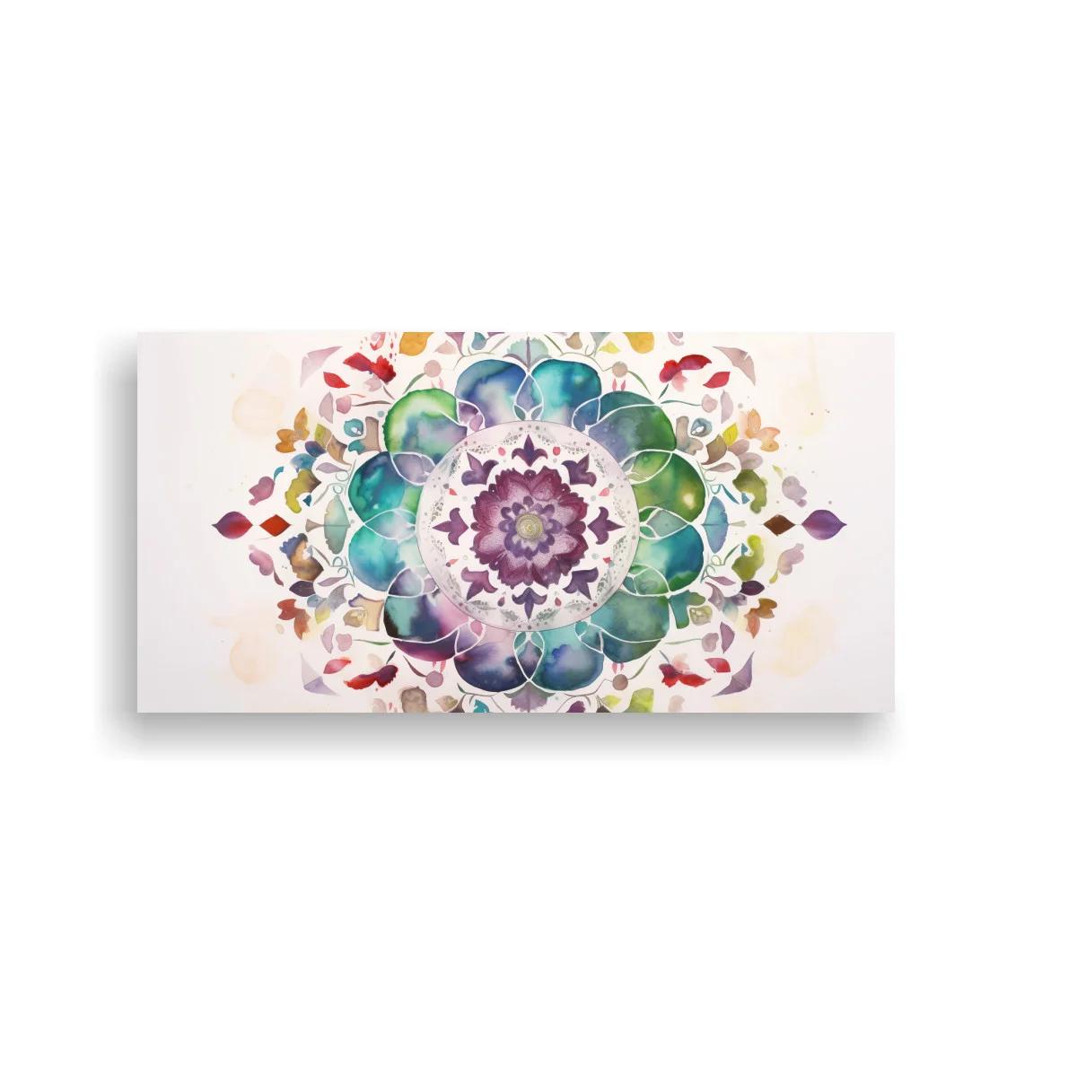 Cuadro mandala floral en acuarela con salpicaduras
