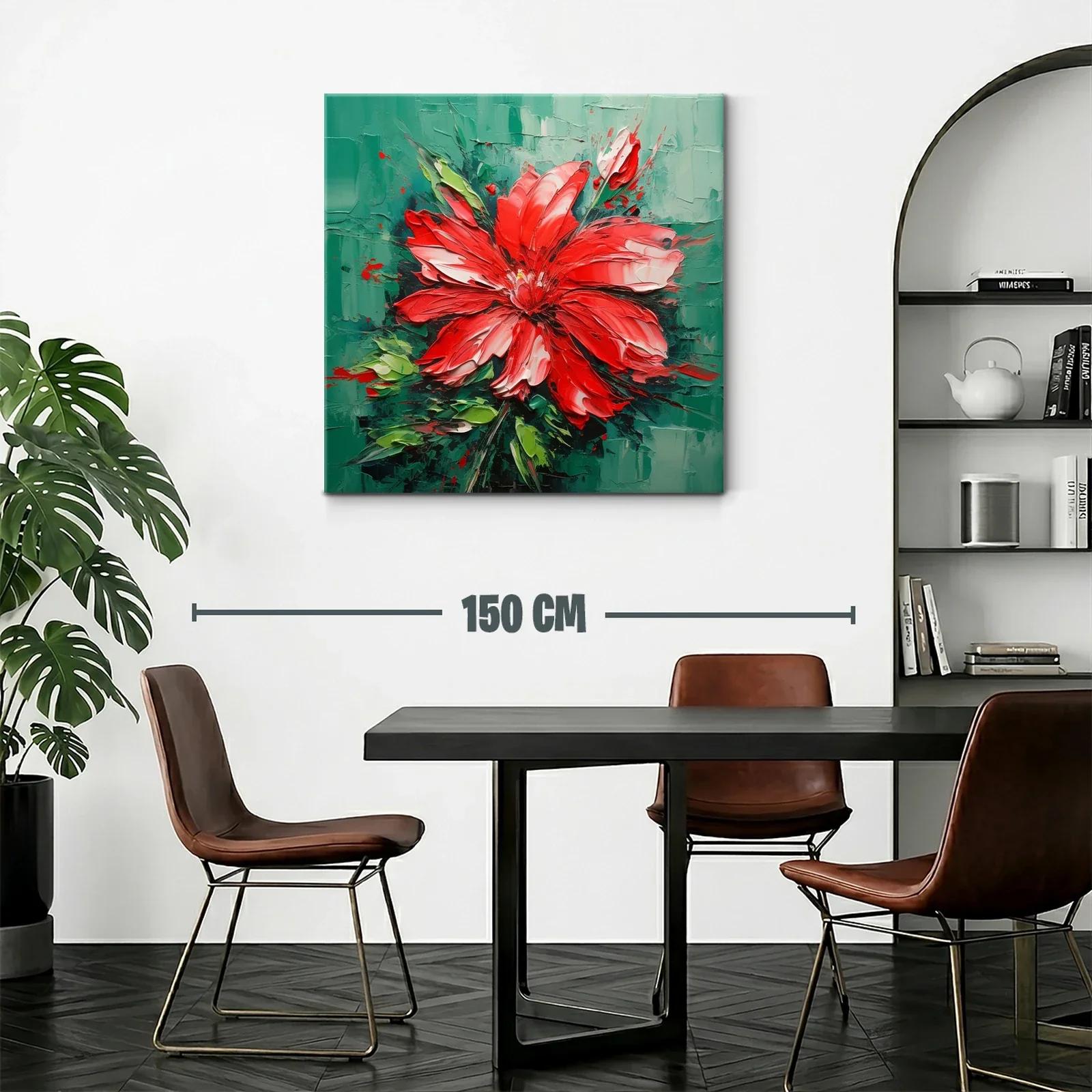 Cuadro Floral en Tonos Rojos y Verdes con Textura Viva — miniatura 2