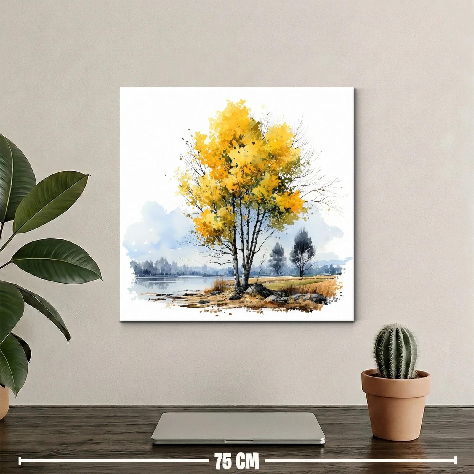 Árbol con hojas amarillas junto a un lago sereno — miniatura 2