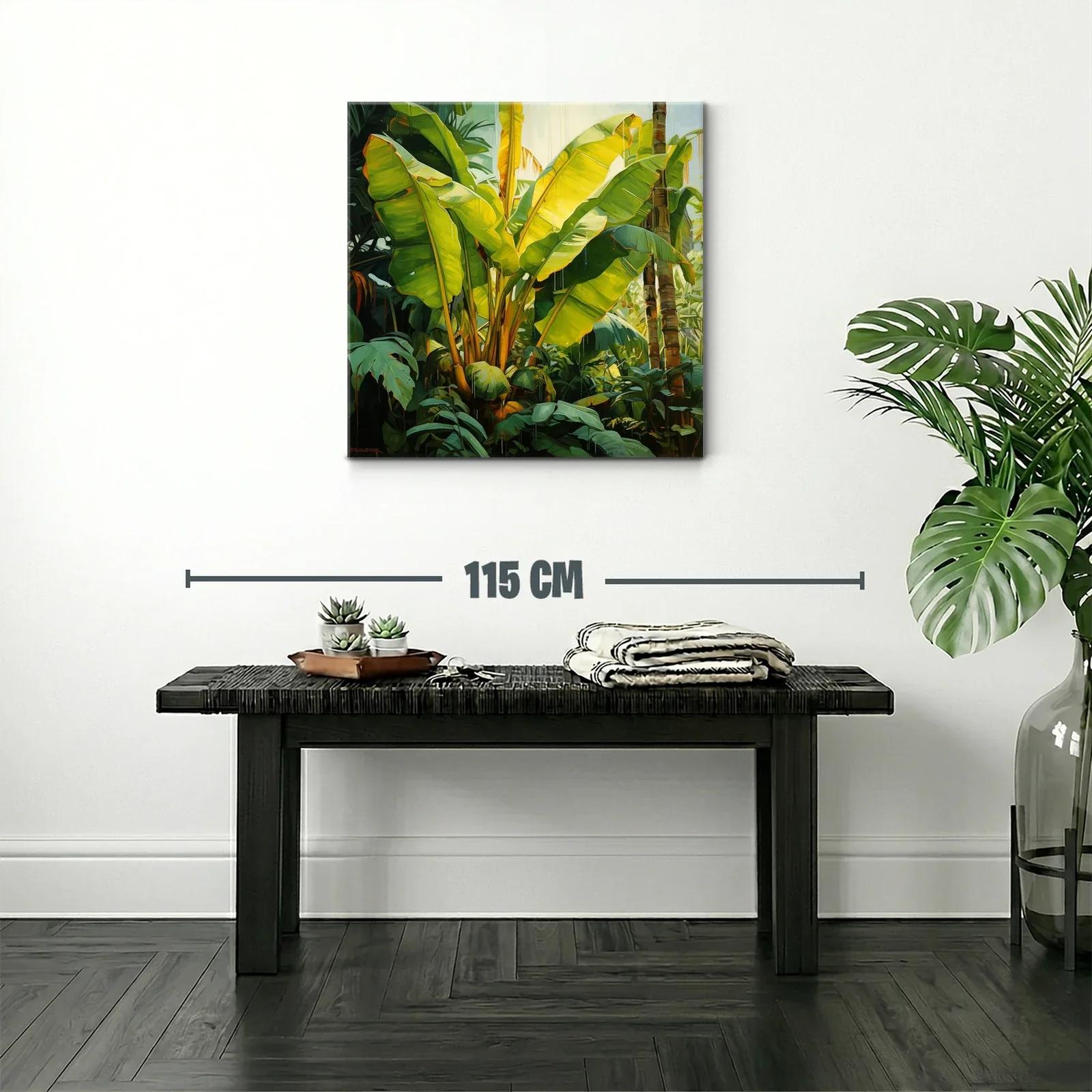 Cuadro tropical con exuberantes hojas verdes iluminadas — miniatura 2