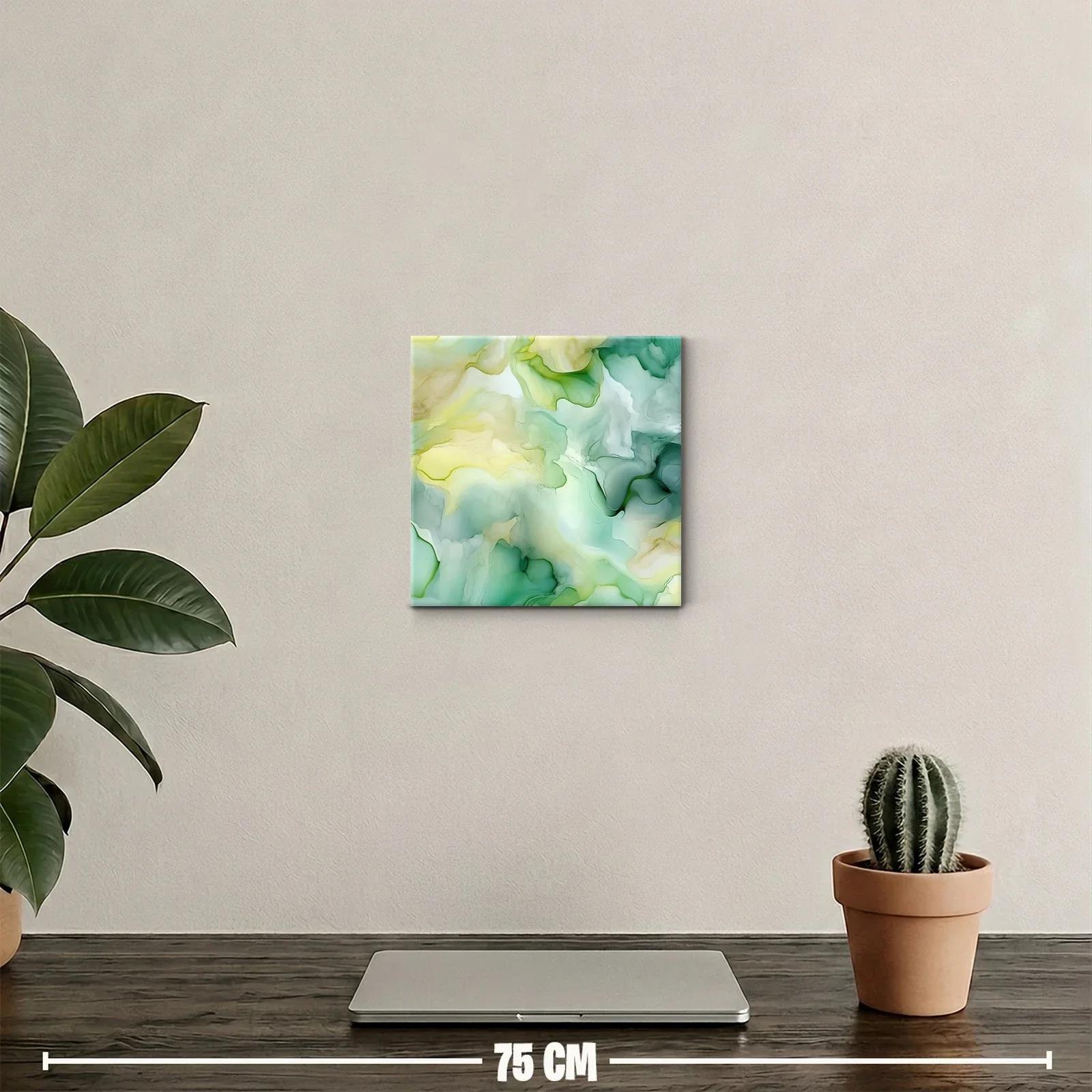 Cuadro decorativo con diseño abstracto en tonos verdes y amarillos — miniatura 2