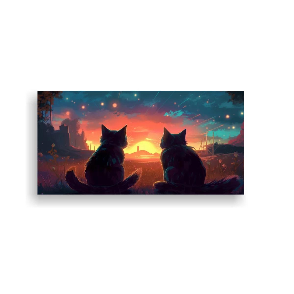 Cuadro dos gatos con destellos en el atardecer
