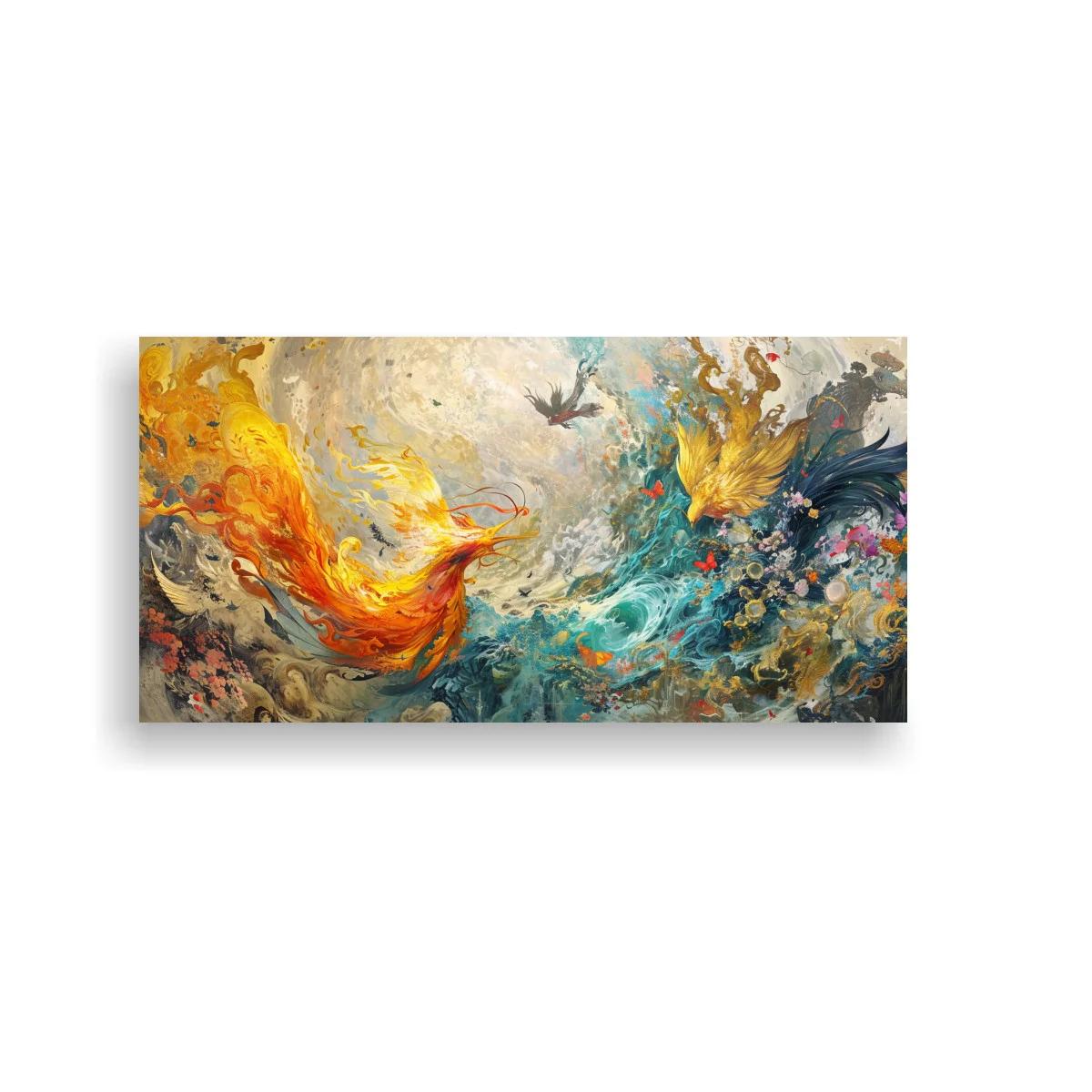 Cuadro dos peces koi en remolino de agua y color