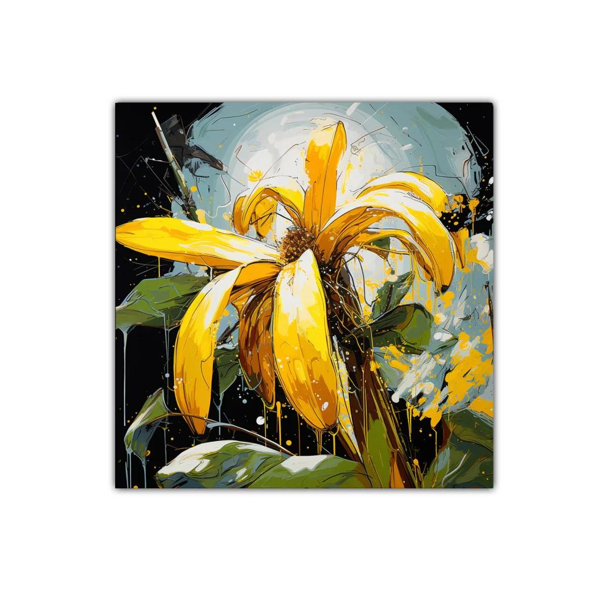 Cuadro decorativo con girasol vibrante y estilo expresionista — imagen principal