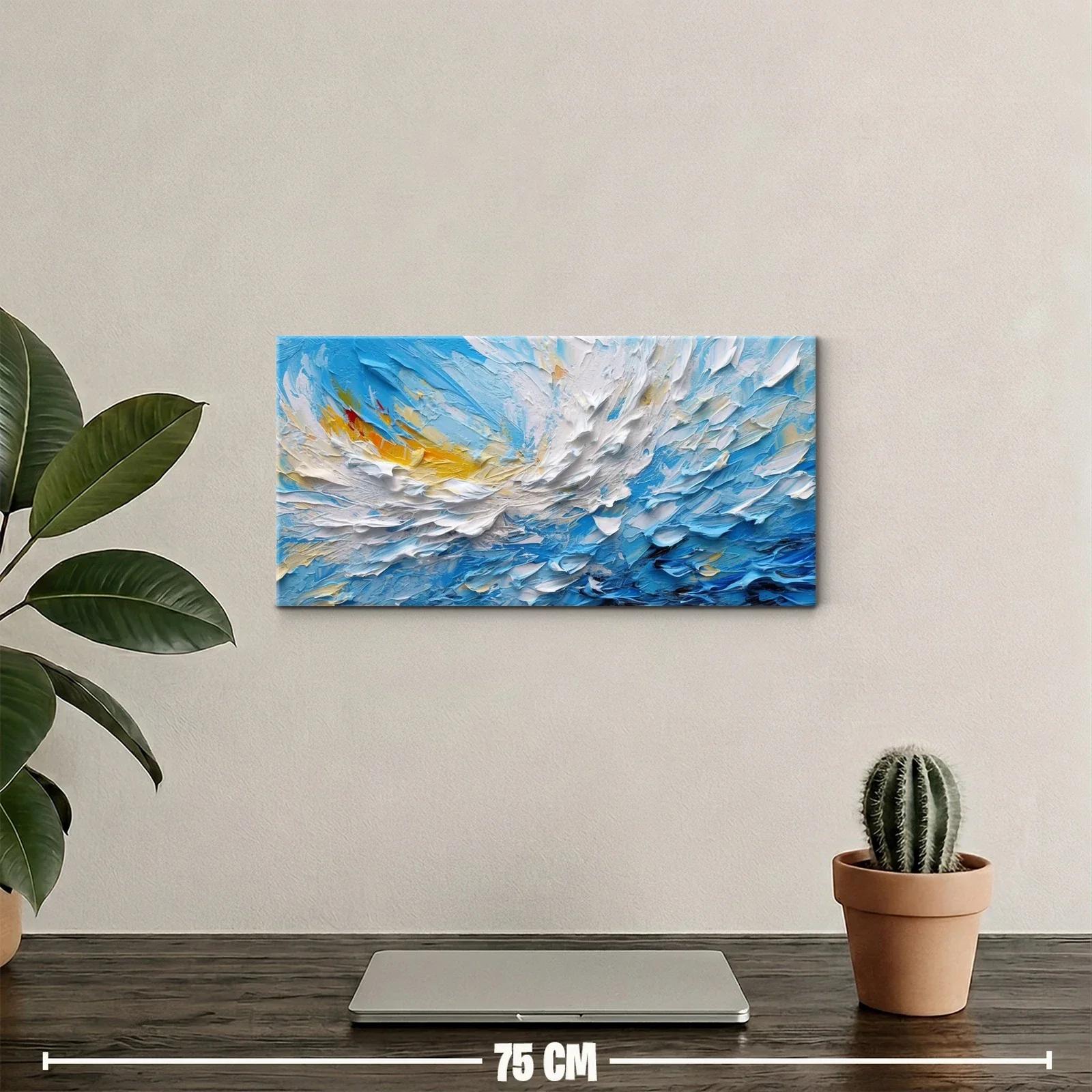 Cuadro olas abstractas con pinceladas texturizadas y toques amarillos — miniatura 2
