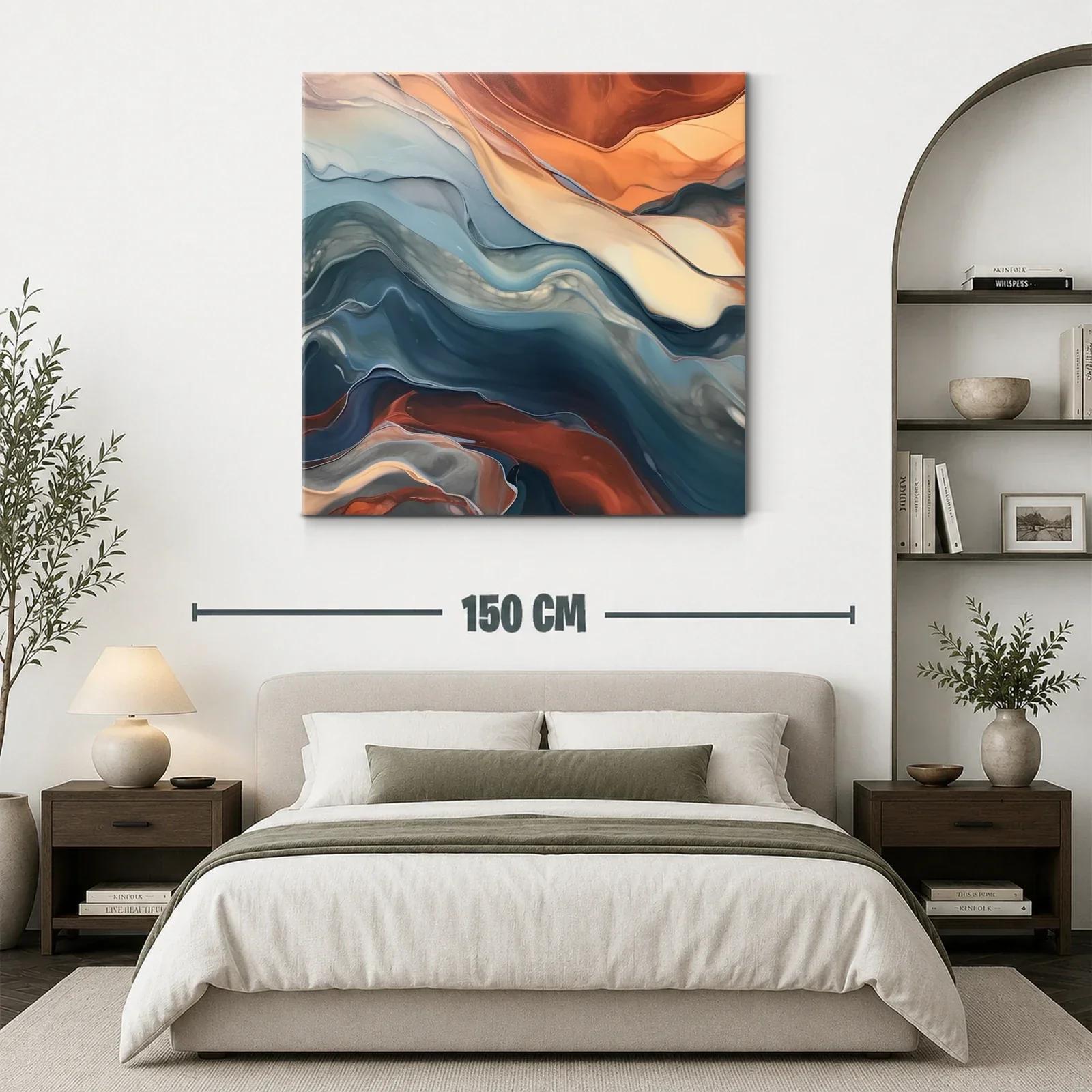 Cuadro abstracto en tonos tierra y azules ondulados — miniatura 3