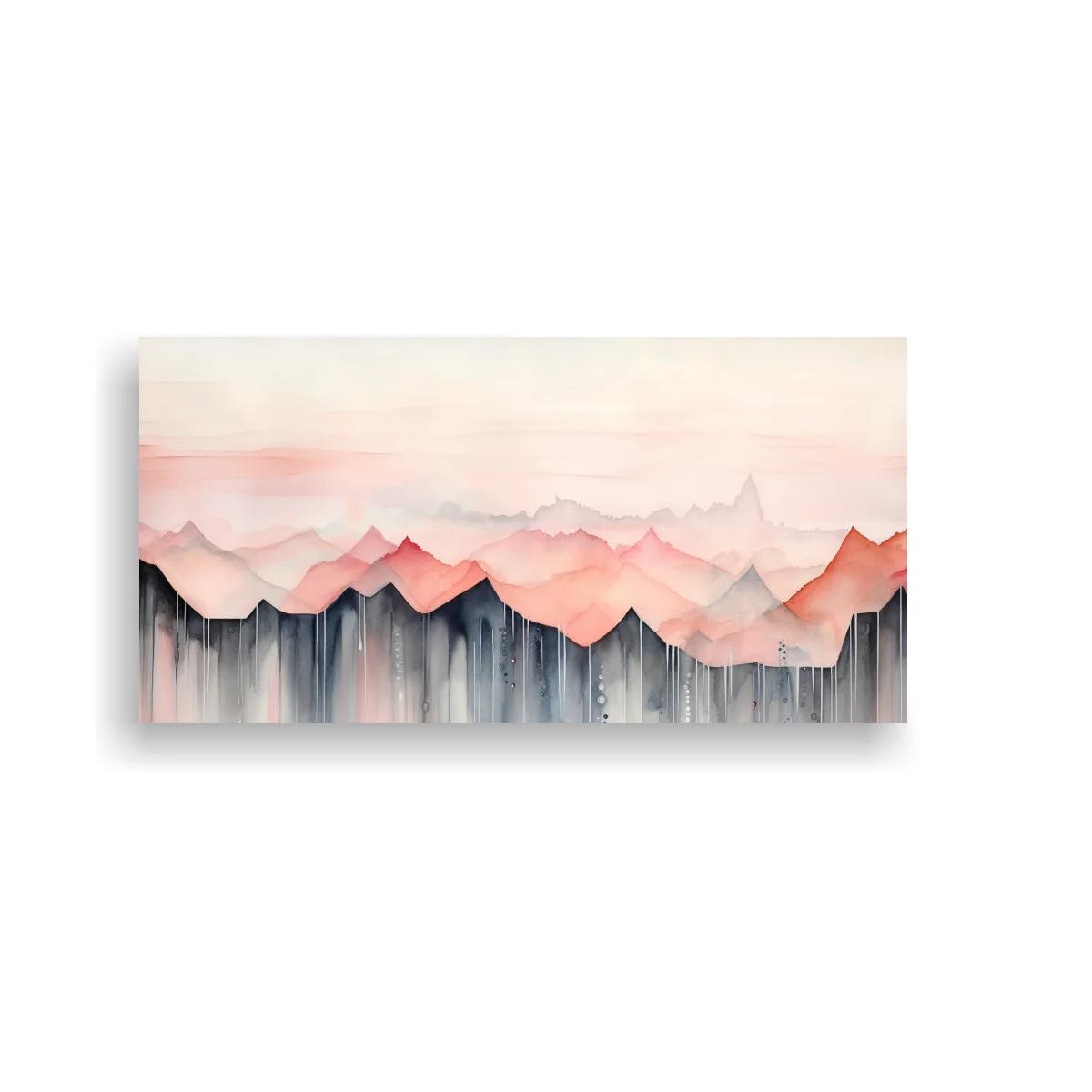 Cuadro cordillera de montañas rosadas con veladuras acuareladas