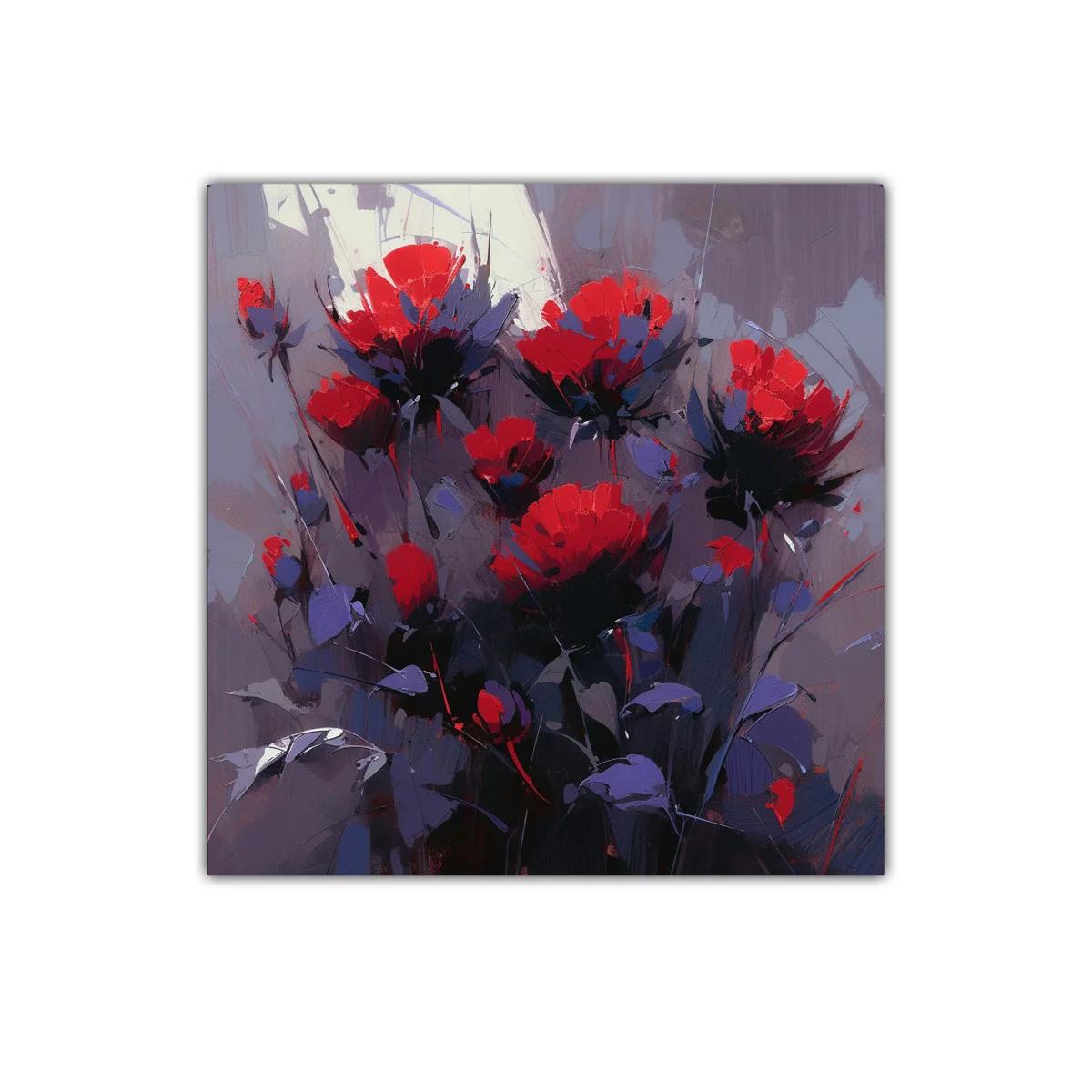 Cuadro moderno con flores rojas vibrantes y fondo gris — imagen principal