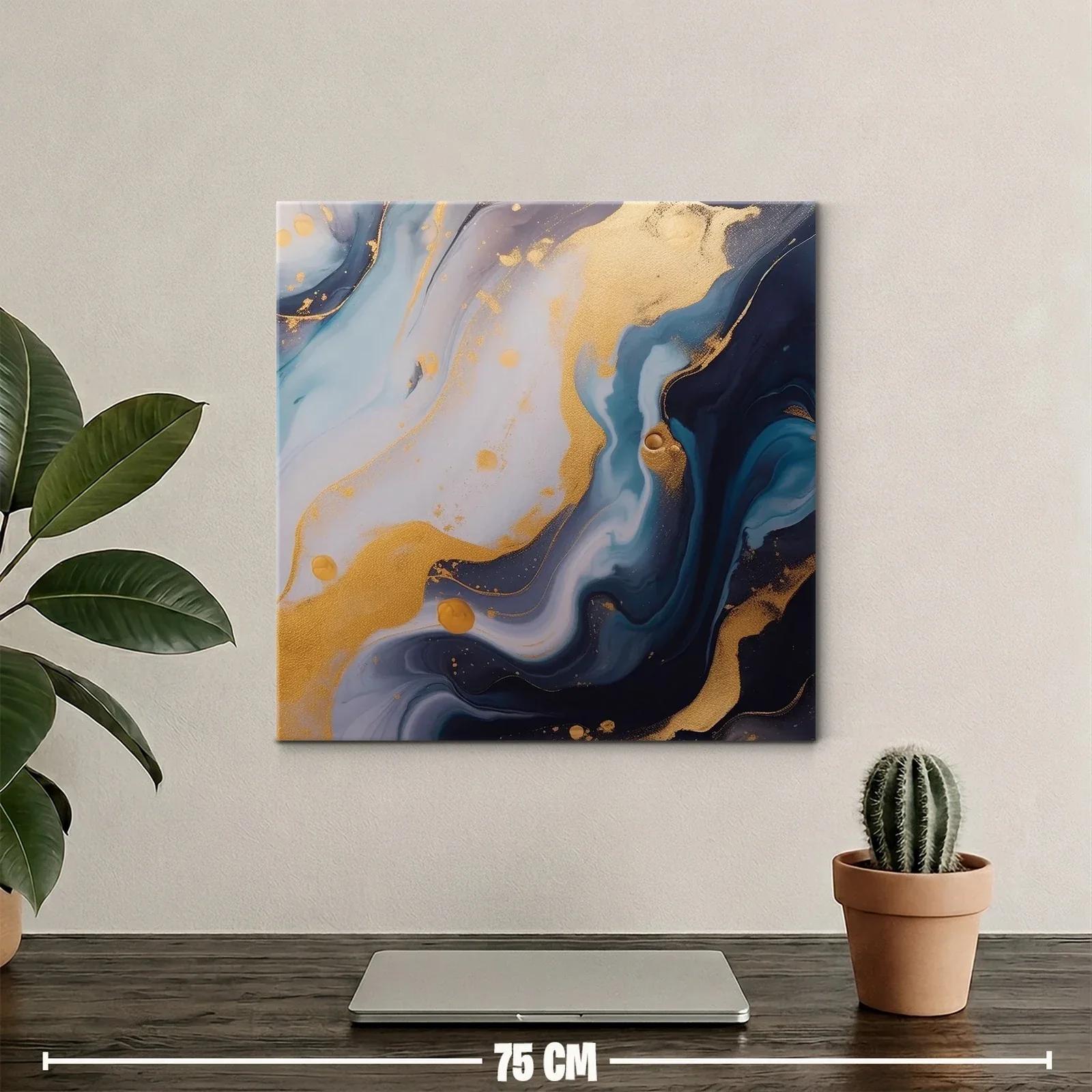 Cuadro abstracto con tonos azules y dorados luminosos — miniatura 2