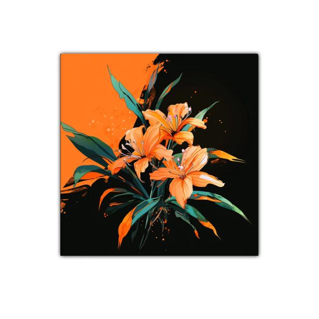 Flores naranjas vibrantes con hojas verdes sobre fondo oscuro