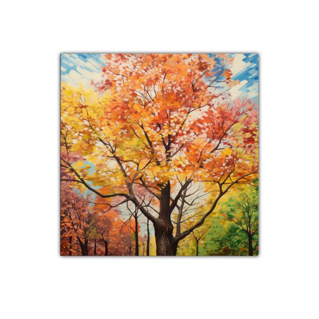 Cuadro Colorido Árbol en Otoño con Hojas Naranjas y Amarillas