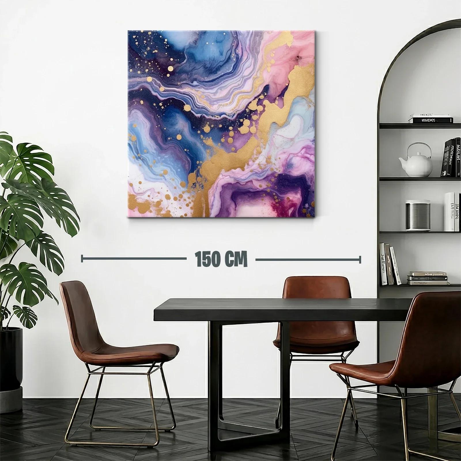 Cuadro abstracto con tonos azul, rosa y dorado brillante — miniatura 2