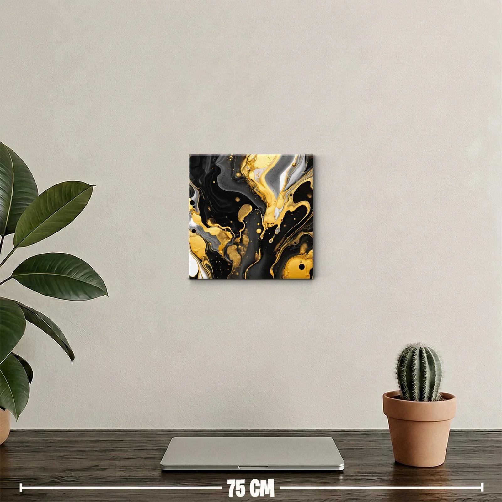 Cuadro abstracto fluido en negro y dorado para decoración elegante — miniatura 2
