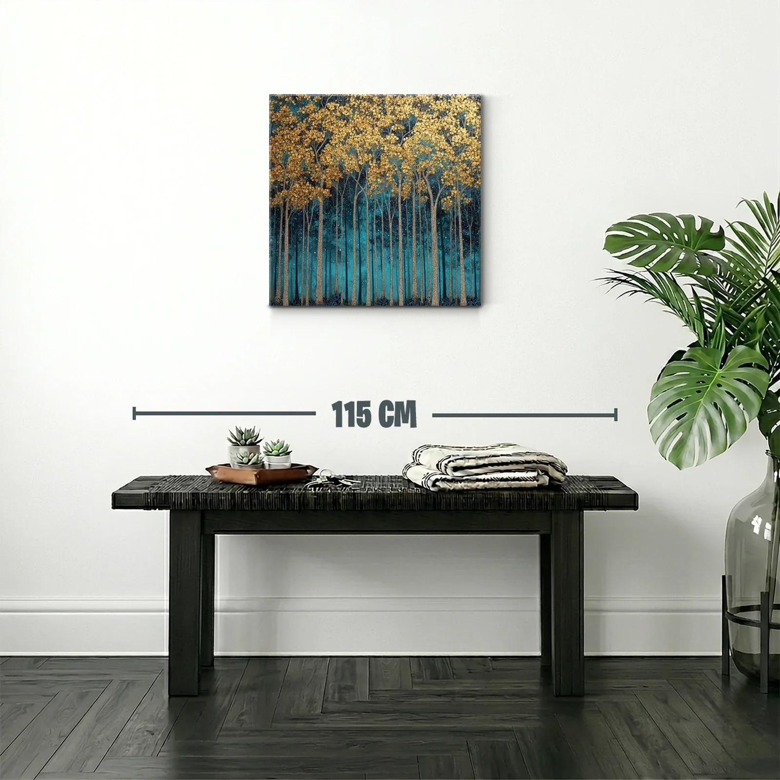 Bosque dorado bajo un cielo estrellado azul intenso — miniatura 2